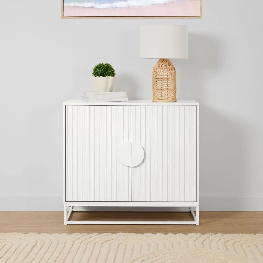 1 Stevie Ribbed Cabinet - White, 1 of 9