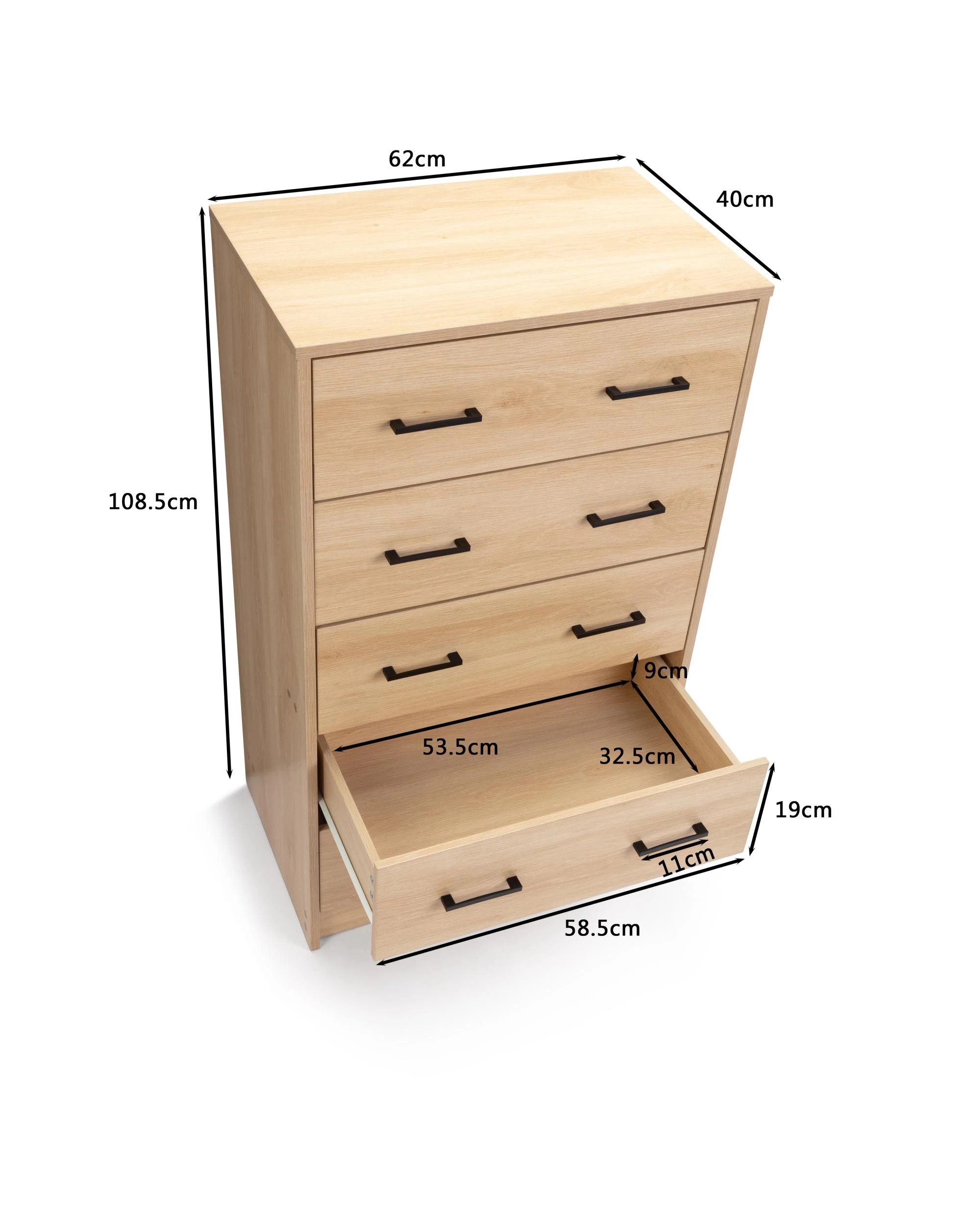 9 Kodu Chest 5 Drawers Tallboy Storage Dresser Storage Cabinet Oak - Natural, 9 of 9