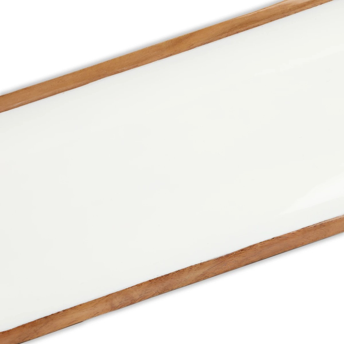 5 White Enamel and Acacia Wood Oval Platter, 5 of 6