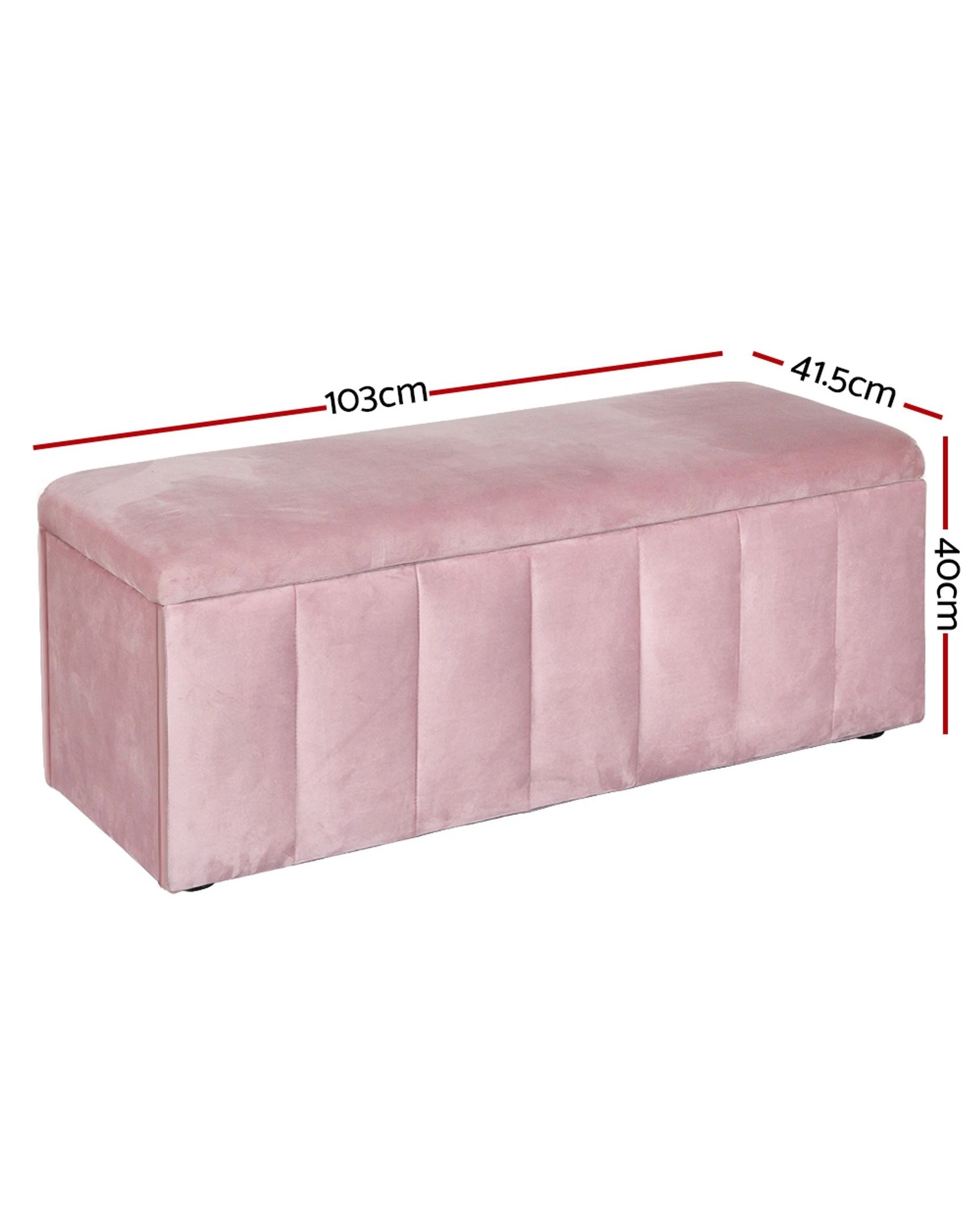 3 Artiss Storage Ottoman Blanket Box 103cm Velvet - Pink, 3 of 7