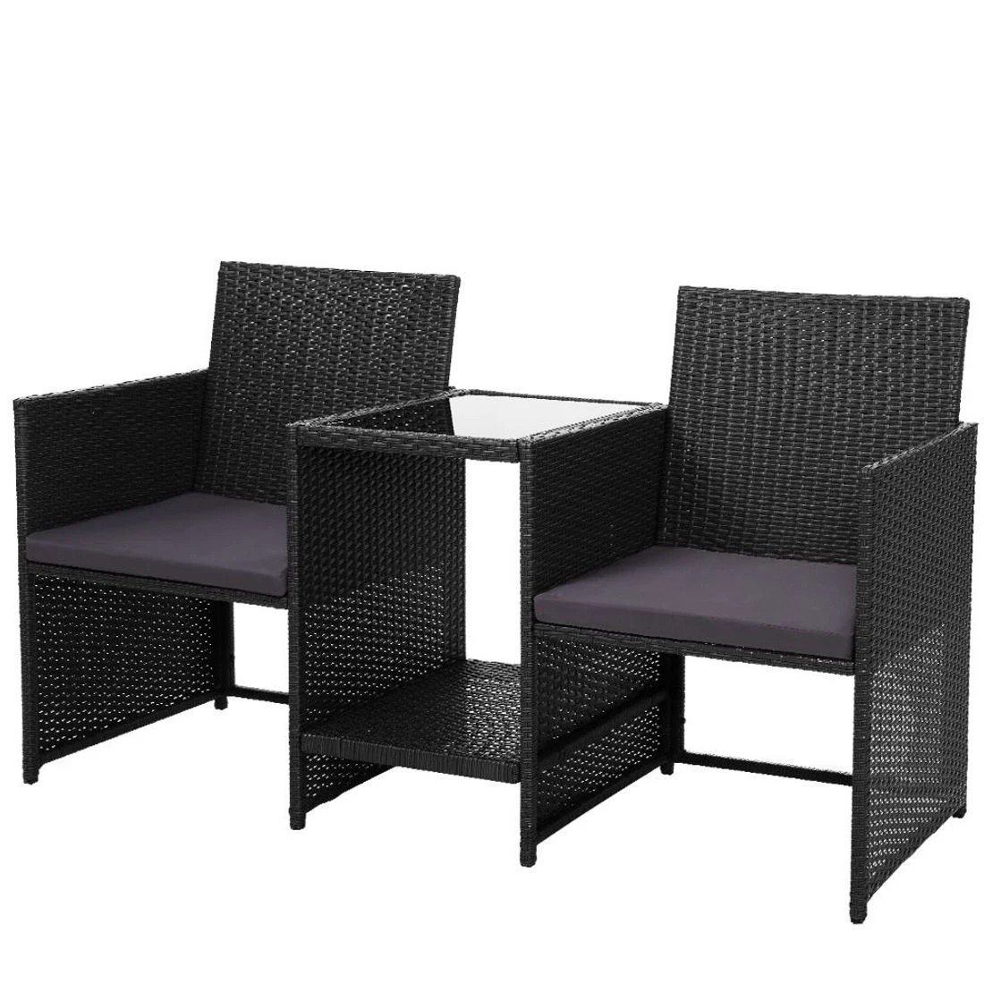 1 Gardeon Outdoor Furniture Wicker Chairs Table Setting Birstro Set Patio Garden - Black, 1 of 8