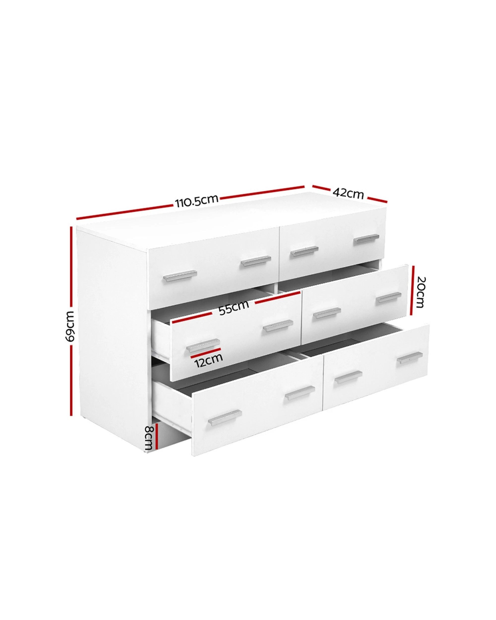2 Artiss 6 Chest of Drawers - VEDA - White, 2 of 8