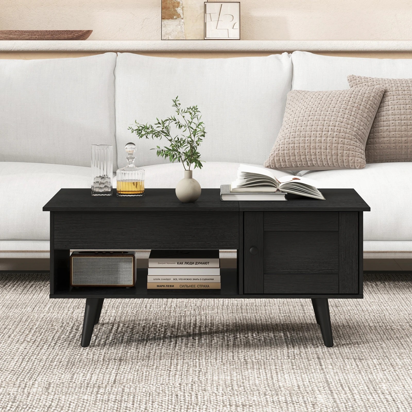 5 Costway Lift-Top Coffe Table Wooden Coffee Table Hidden Storage Cabinet - Black, 5 of 7