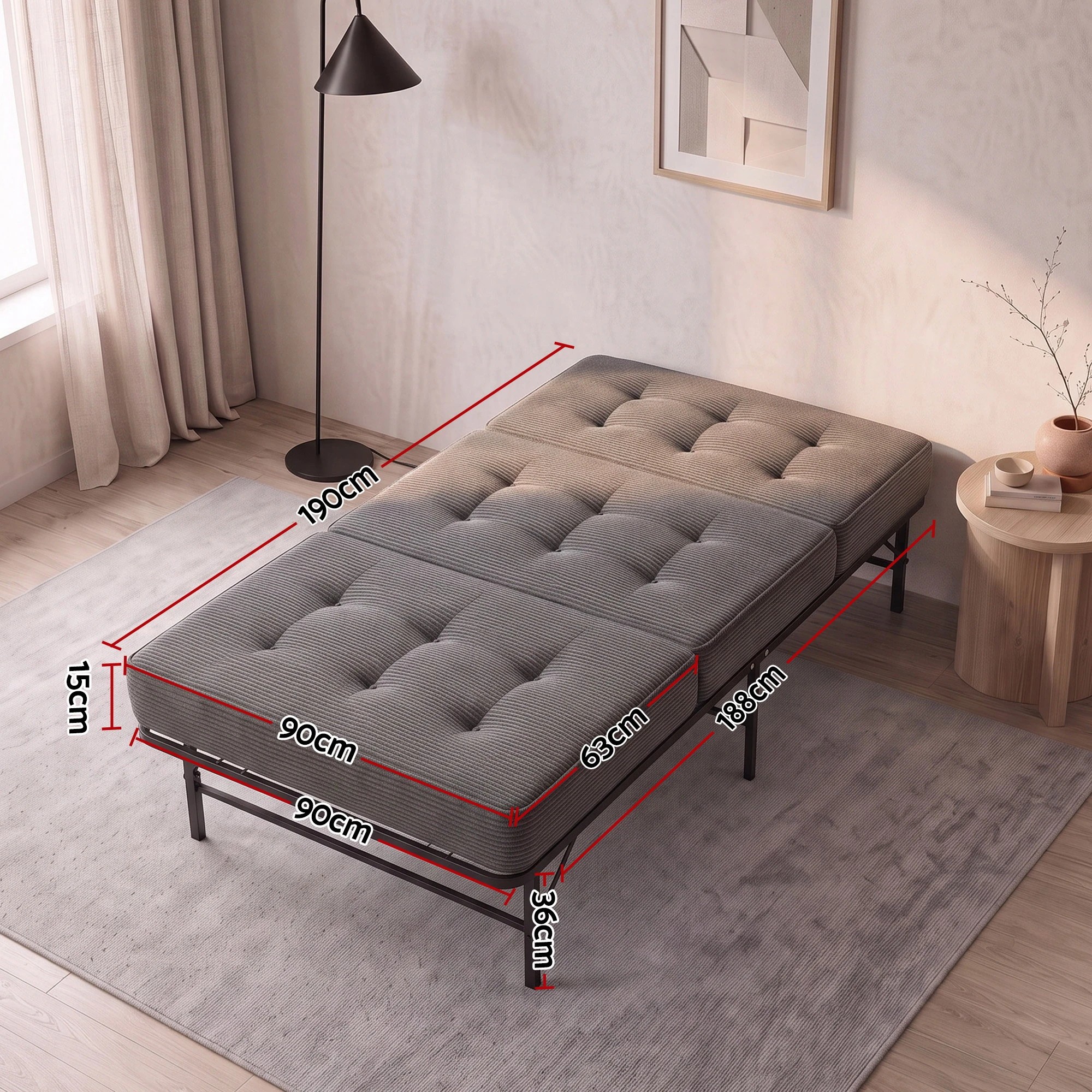 2 Giselle Bedding Folding Bed with Mattress Metal Frame Guest Bed 15cm Foam Foldable - Single Bed - Multi, 2 of 9