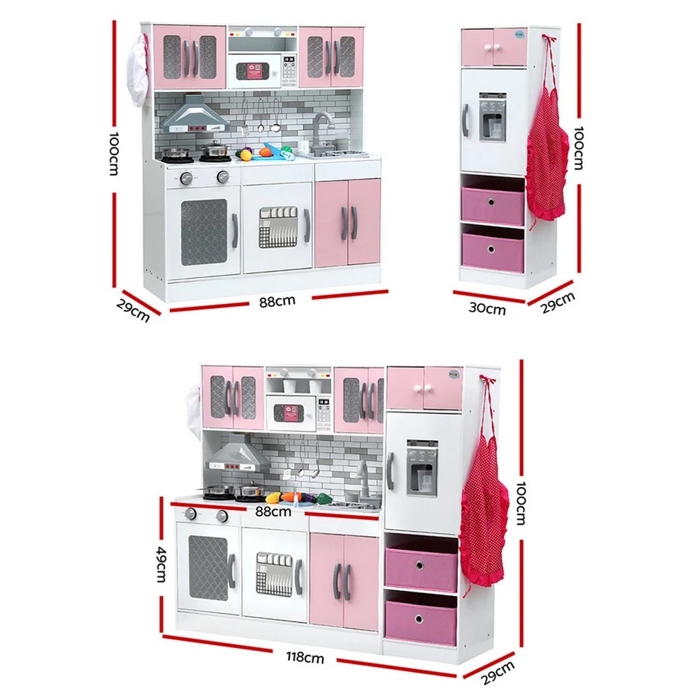 2 Keezi Kids Kitchen Playset 2 Piece en Pretend Play Coffee Maker Toy 100CM - Pink, 2 of 8