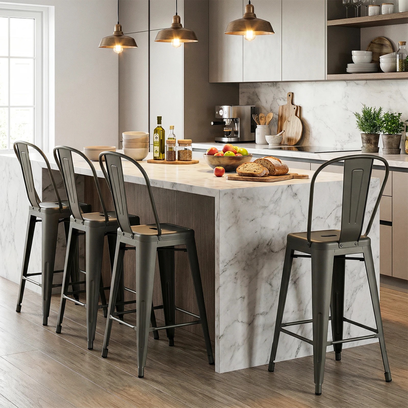 2 Costway 4x Detachable Metal Bar Stool Counter Height Barstool Set Stackable Dining Chair, 2 of 2