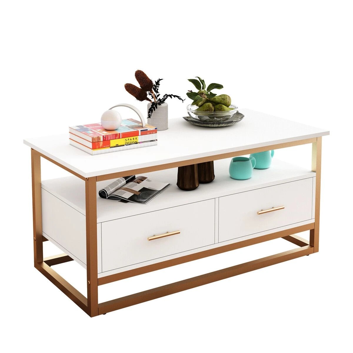 1 AUSWAY TV Stand Media Console Modern Storage Table Entertainment Centre Hidden Compartments Open Shelves, 1 of 3