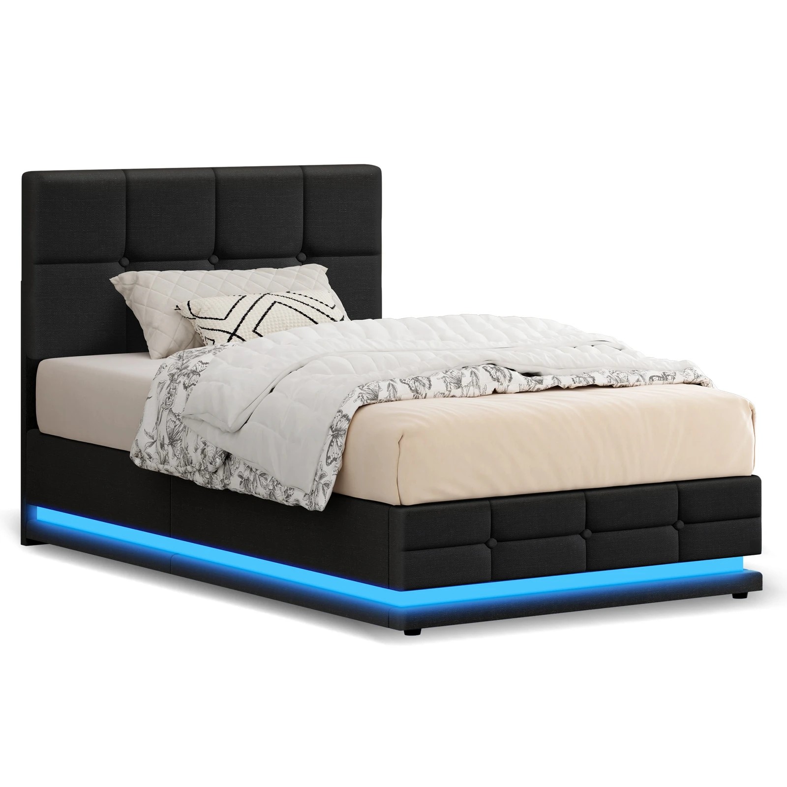 1 Alfordson Bed Frame King Single Platform RGB LED Gas Lift Base Storage - Charcoal, 1 of 10