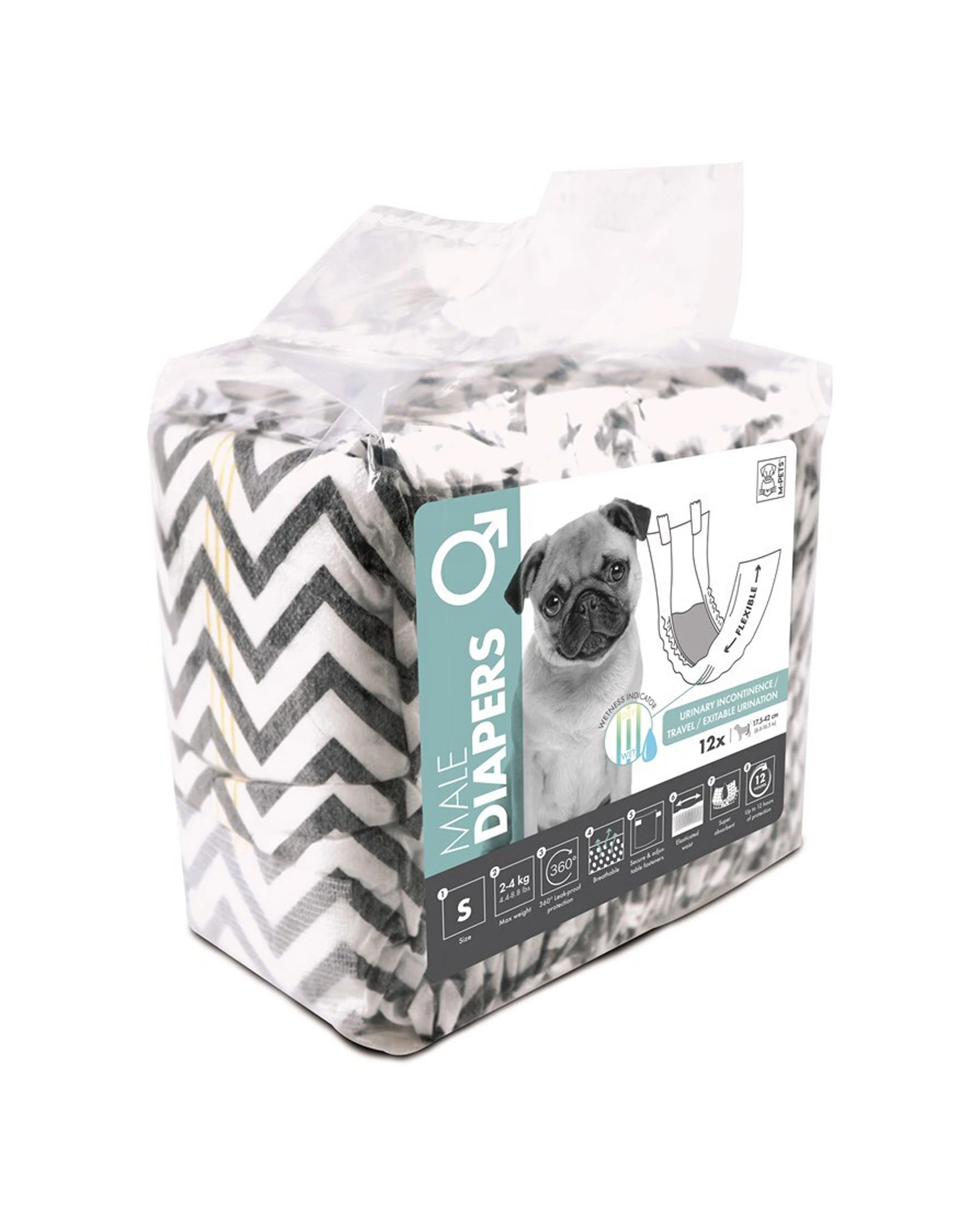 1 M-pets 12pc Male Dog Puppy Pet Diapers Small Breathable With Wetness Indicator
 - White, 1 of 3