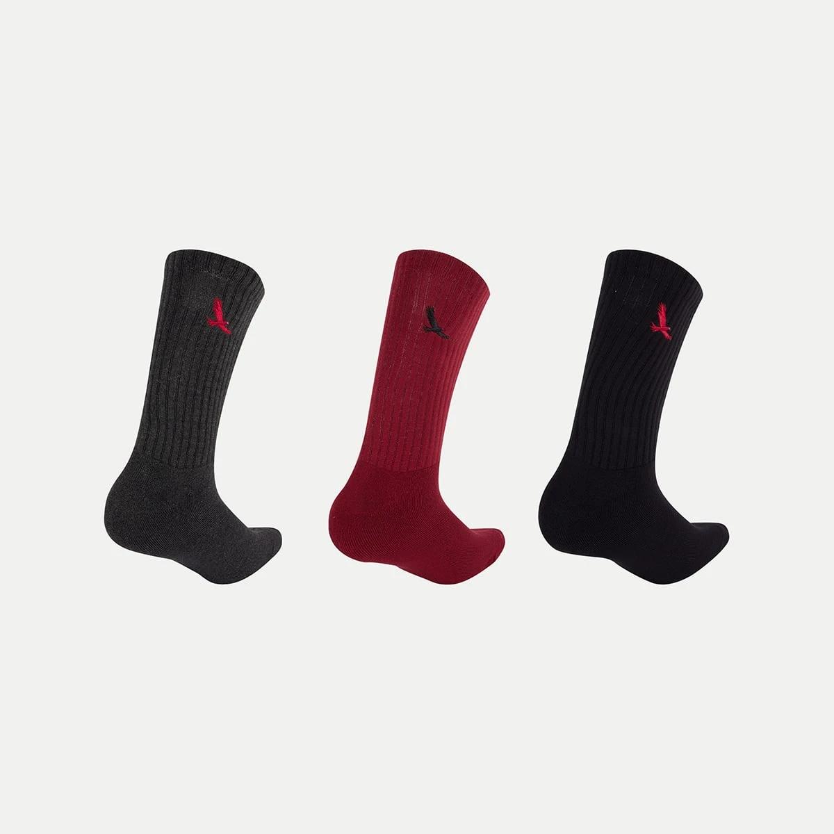 2 3 Pack Bamboo Rib Crew Socks BLACK RED PHANTOM, 2 of 3