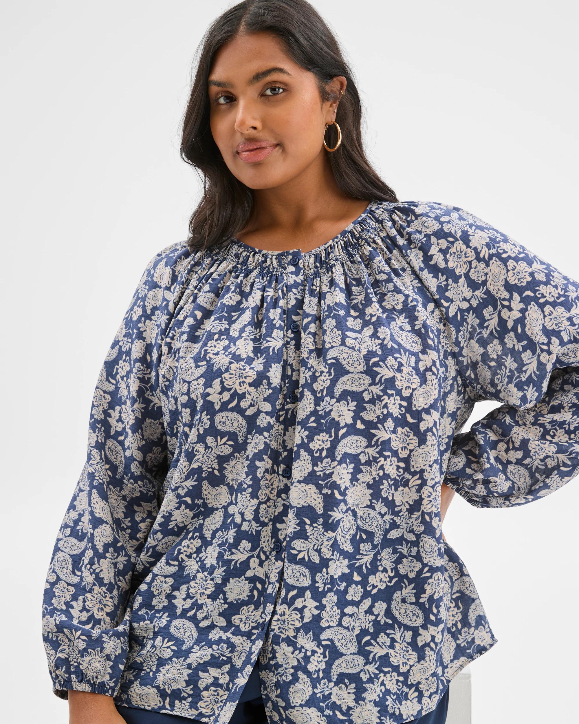 6 Target Curve Plus Size 3/4 Sleeve Button Through Textured Blouse MULTI, 6 of 7