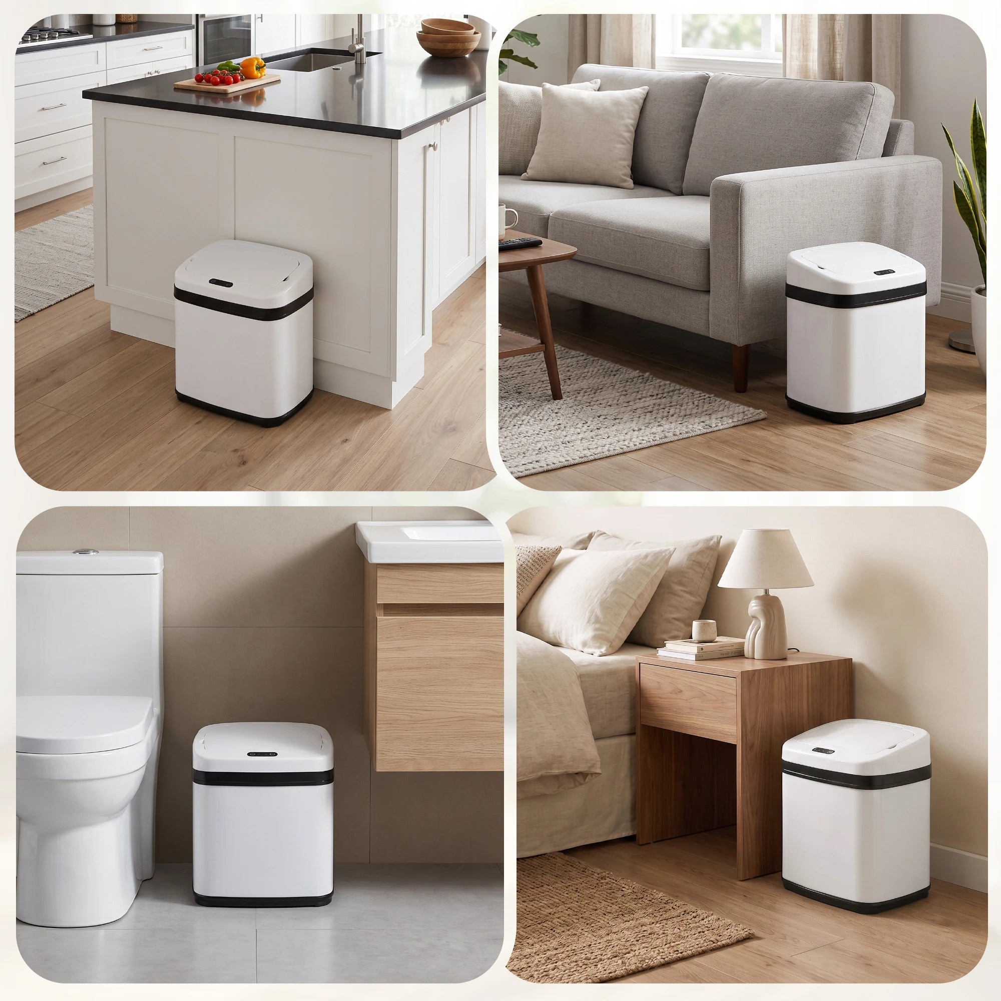 8 Devanti 15L Motion Sensor Bin Touchless Bins Soft-Close Rubbish Trash Can - White, 8 of 9