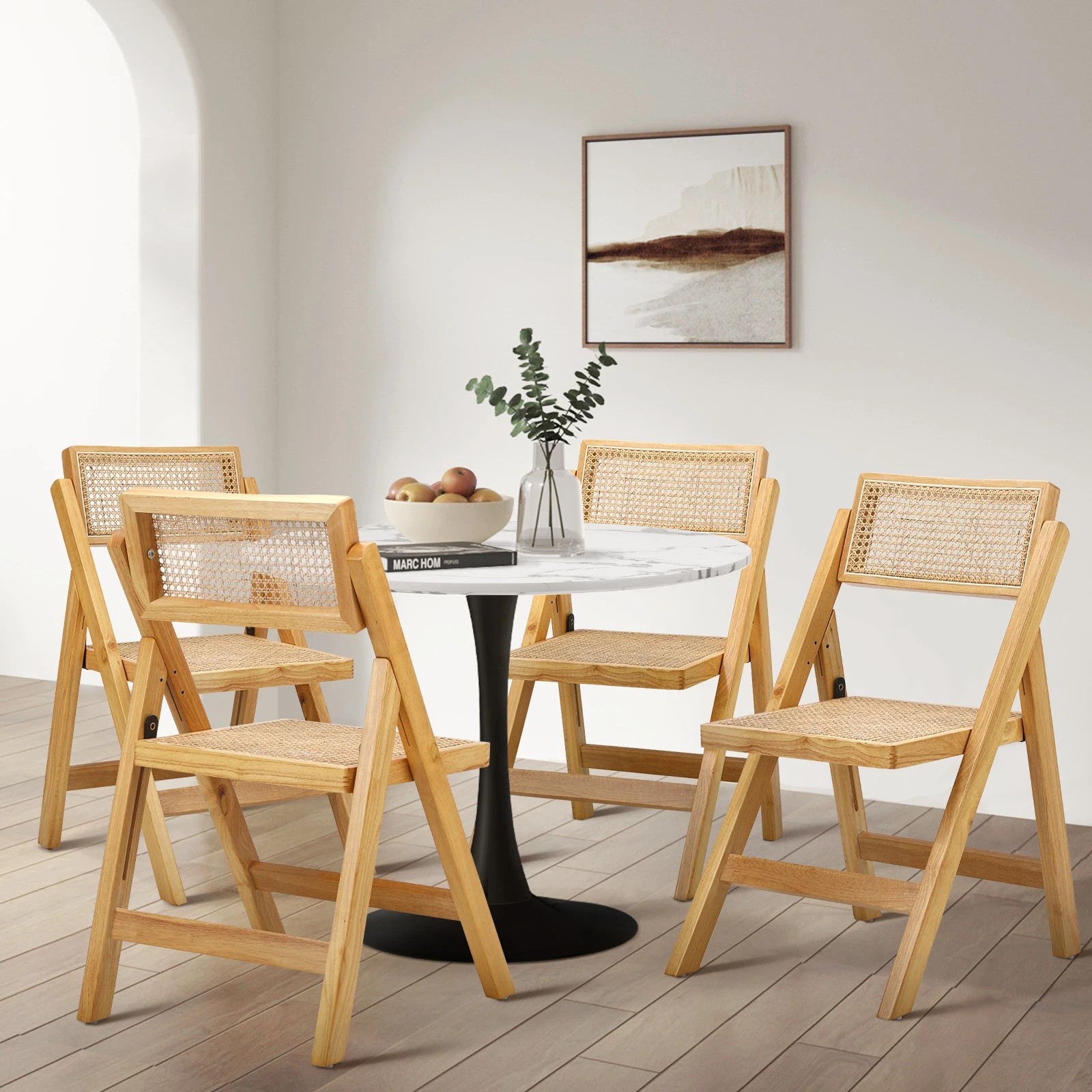 3 Oikiture 2x Dining Chairs Folding Rattan Chair Wooden Accent Chair - Natural, 3 of 9