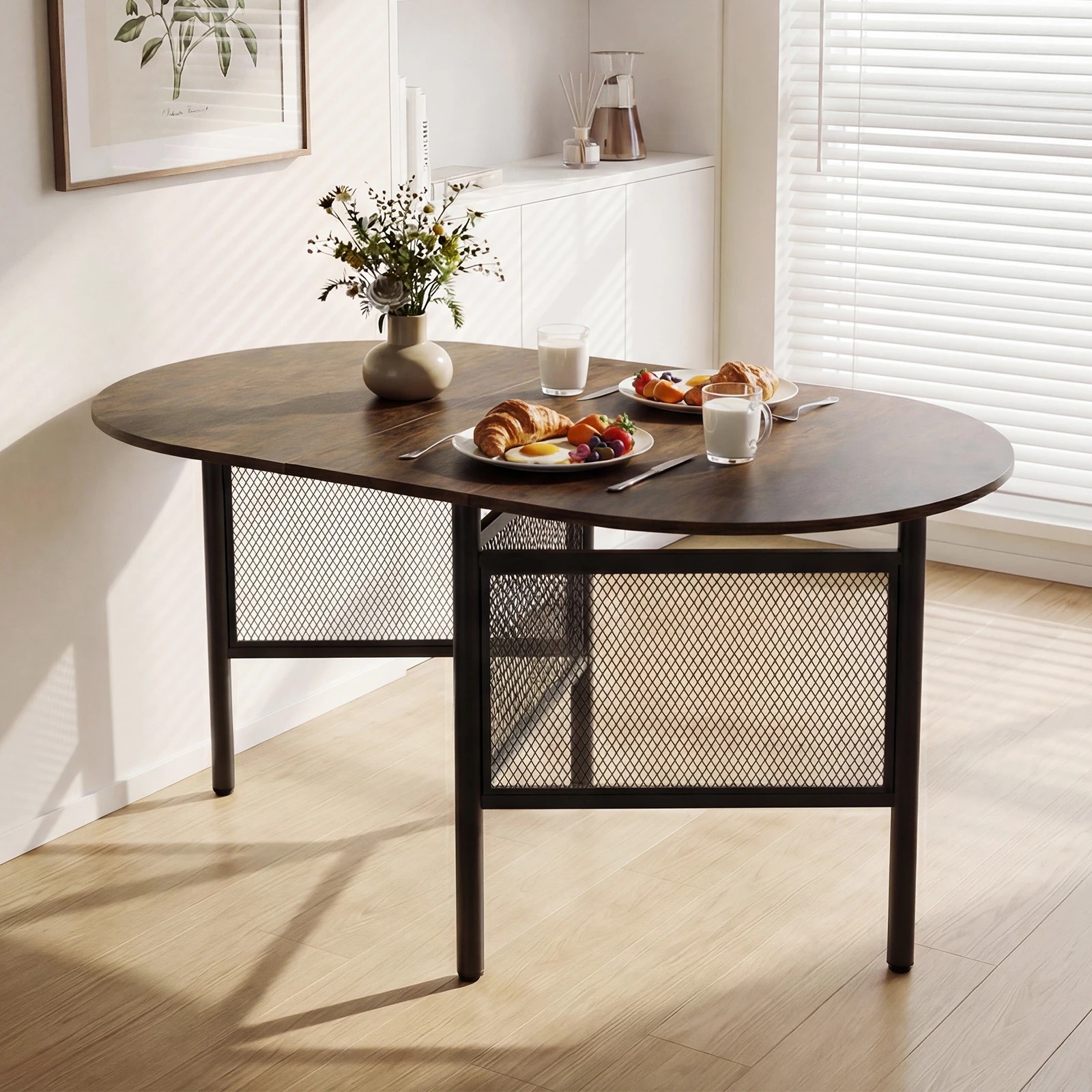 3 Costway Extendable Dining Table 1.5m Drop Leaf Folding Kitchen Counter Height Writing Craft - Brown, 3 of 4