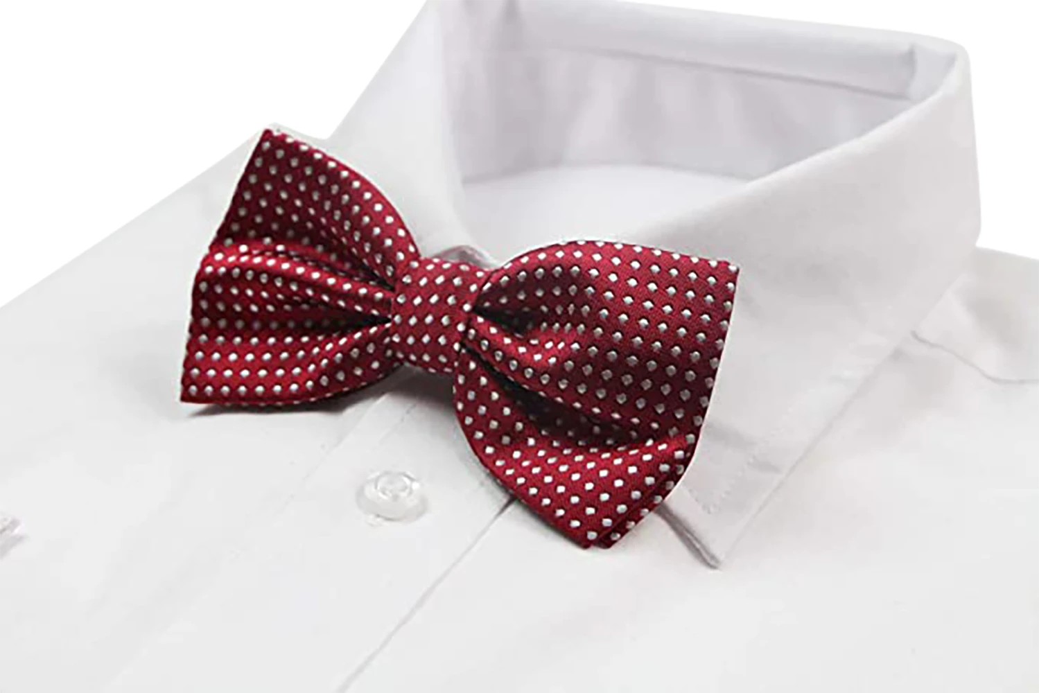 5 Zasel Mens Red Plain Coloured Bow Tie With White Polka Dots - Red, 5 of 5