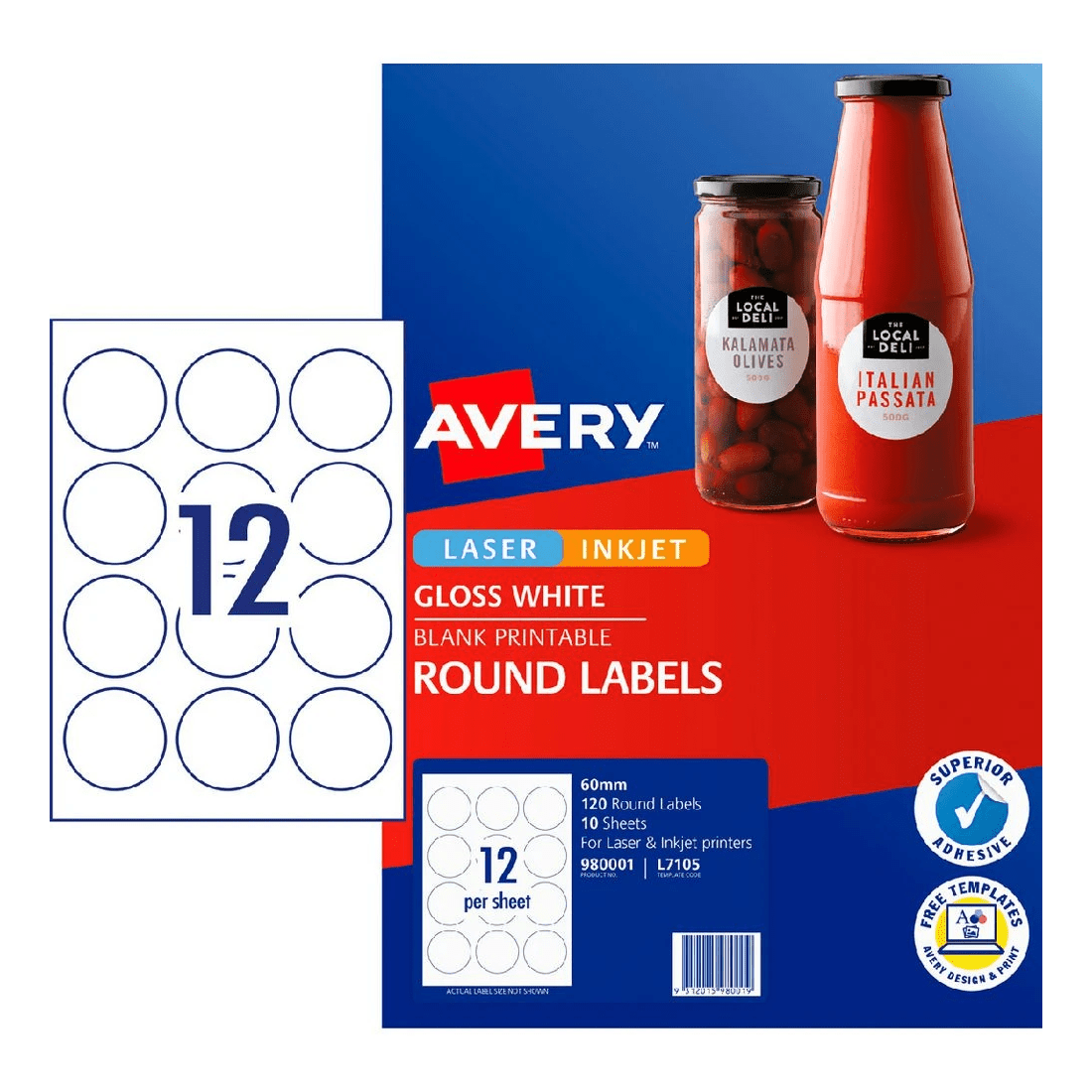 1 Avery 12UP Inkjet Laser Gloss Round Labels White 10 Sheets, 1 of 6