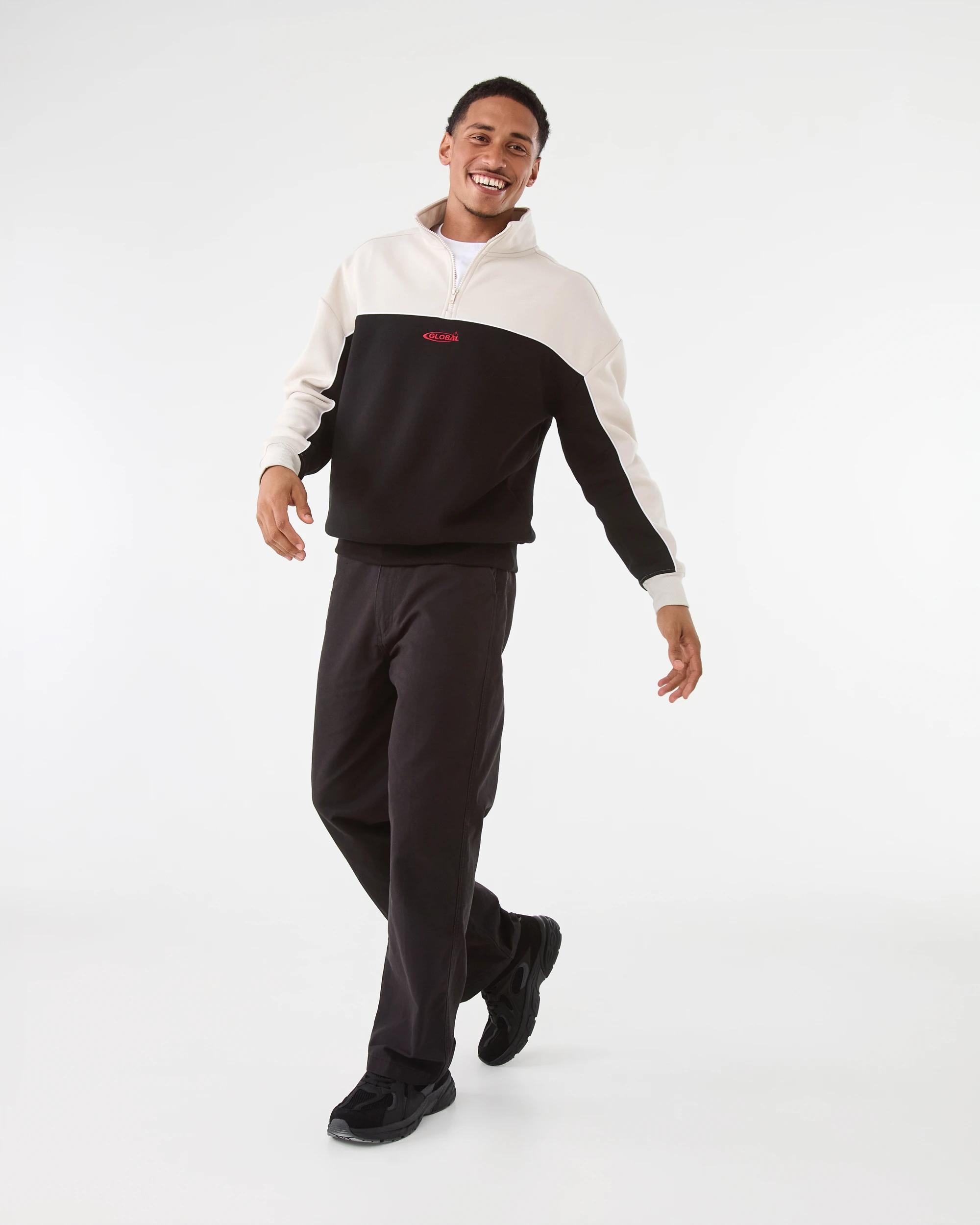 3 1/4 Zip Panel Sweatshirt Blk Global, 3 of 8