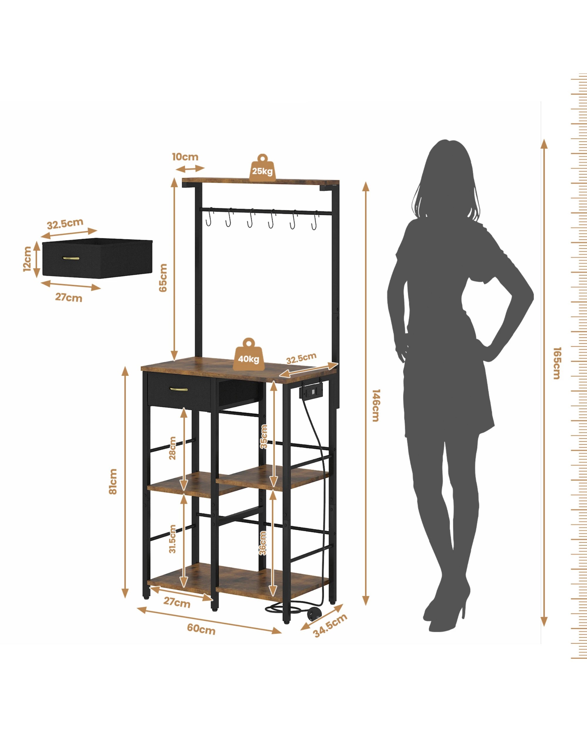 8 Advwin Coffee Bar Station 5 Tier Coffee Stand with Drawer Kitchen Bakers Rack with Power Outlet, 8 of 8