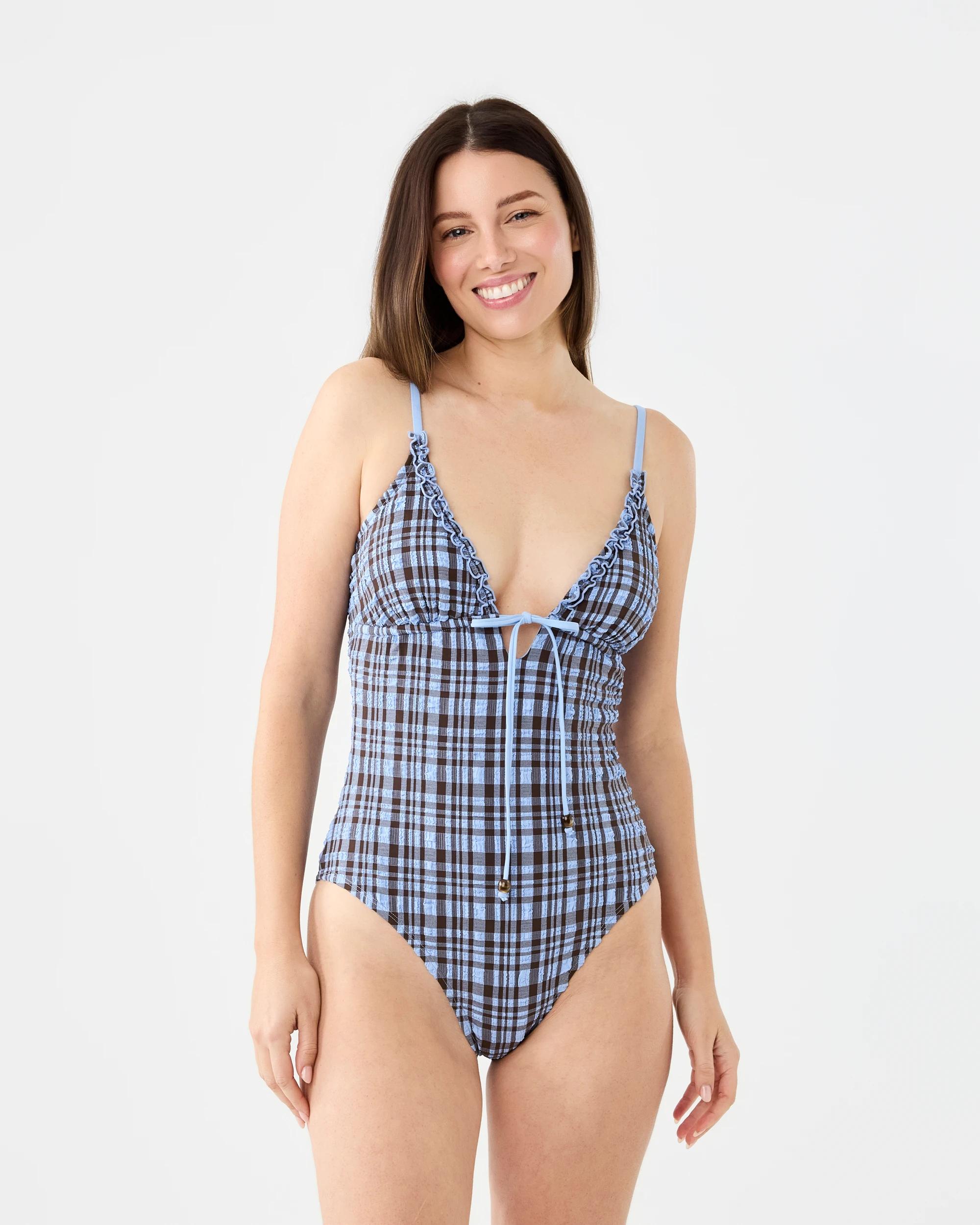 1 Gingham Frill Trim One Piece Swimsuit Bbcheck, 1 of 6