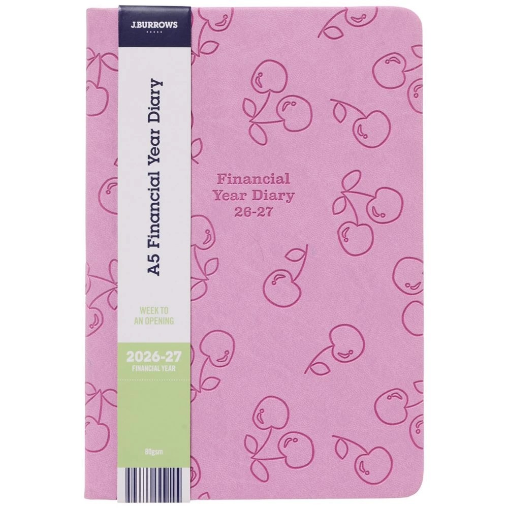 1 J.Burrows A5 Week-To-View Embossed Diary FY26/27 Pink, 1 of 6