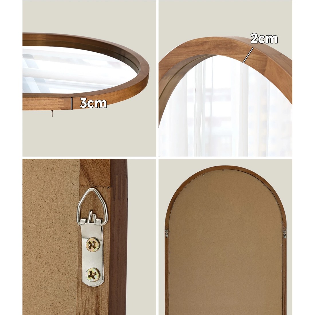 5 Oikiture Arched Wall Mirrors Vanity Home Decor Makeup Mirror 86x50cm - Brown, 5 of 9