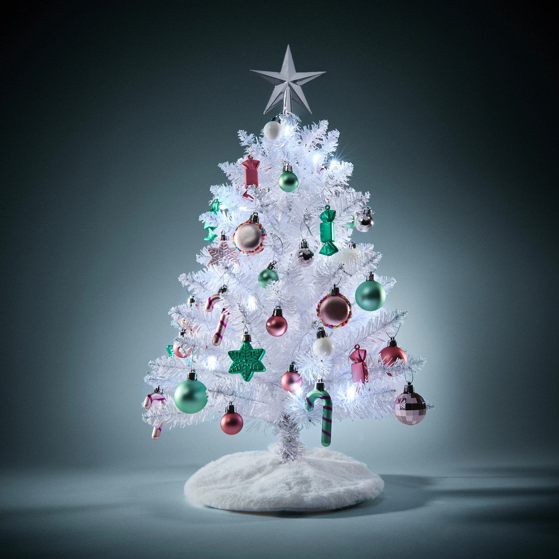 6 60cm (2ft) Light Up Mini White Christmas Tree, 6 of 7