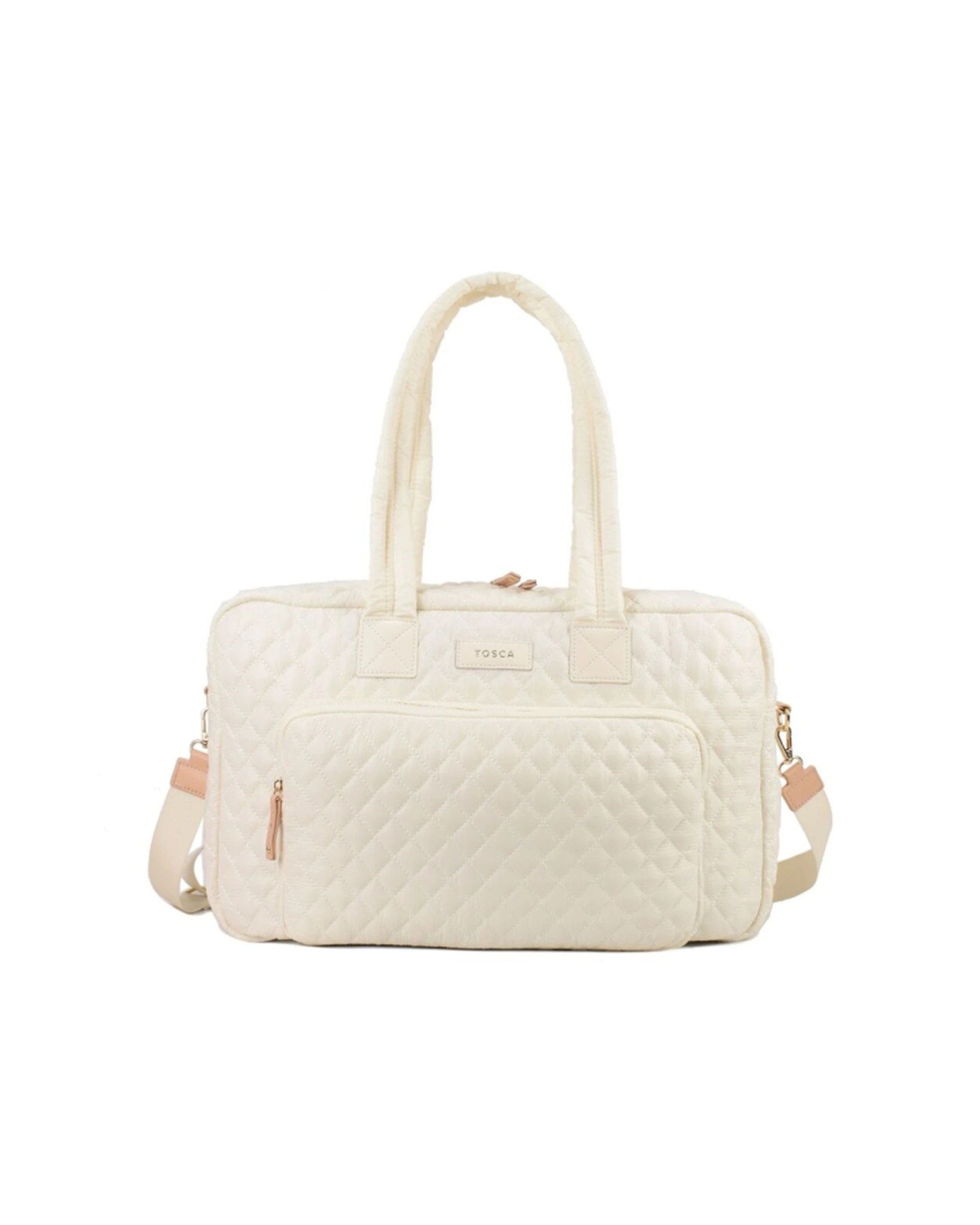 1 Tosca Womens Lightweight Quilted Metro Split Tote Travel Bag Mushroom - Beige, 1 of 5