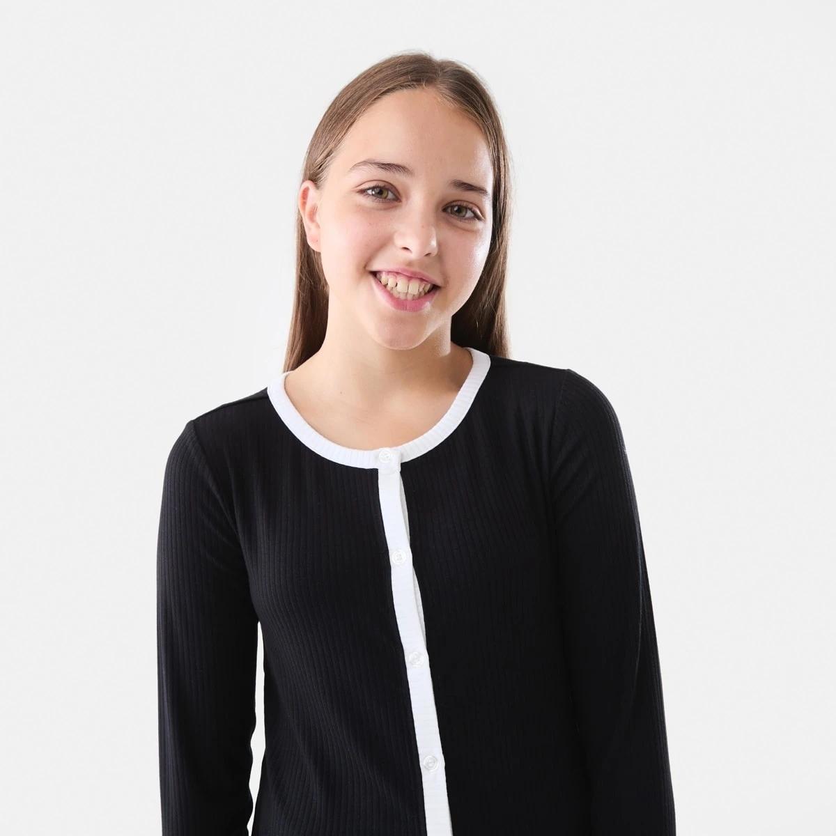 3 Button Through Rib Cardigan Black, 3 of 6
