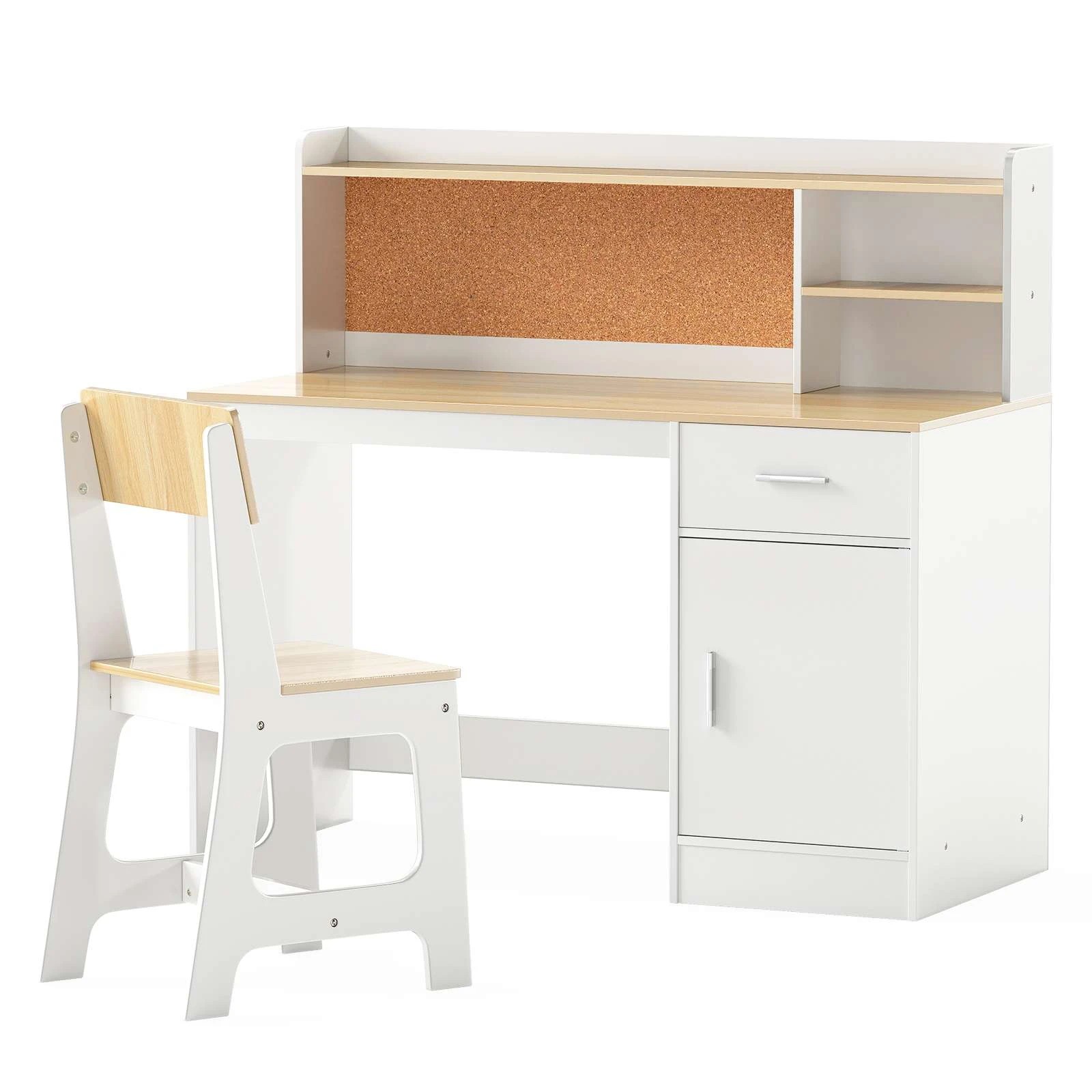 Costway Kids Study Desk & Chair Set Wooden Writing Table w/Drawer ...
