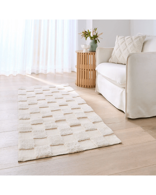 Check Rug - Natural, Small - 140cm x 