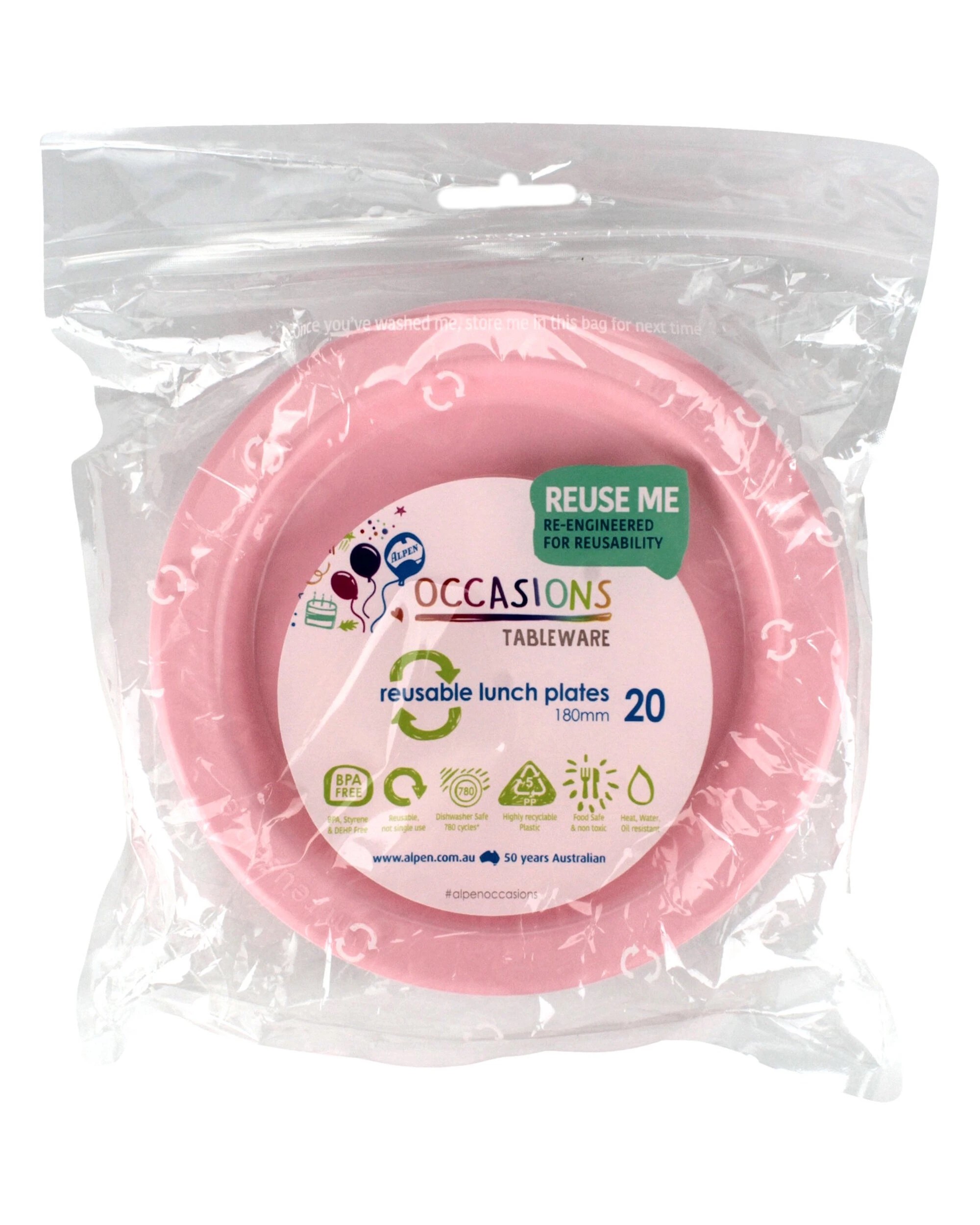 2 Alpen 18cm Reusable Plates Pack of 20 - Light Carnation Pink, 2 of 3