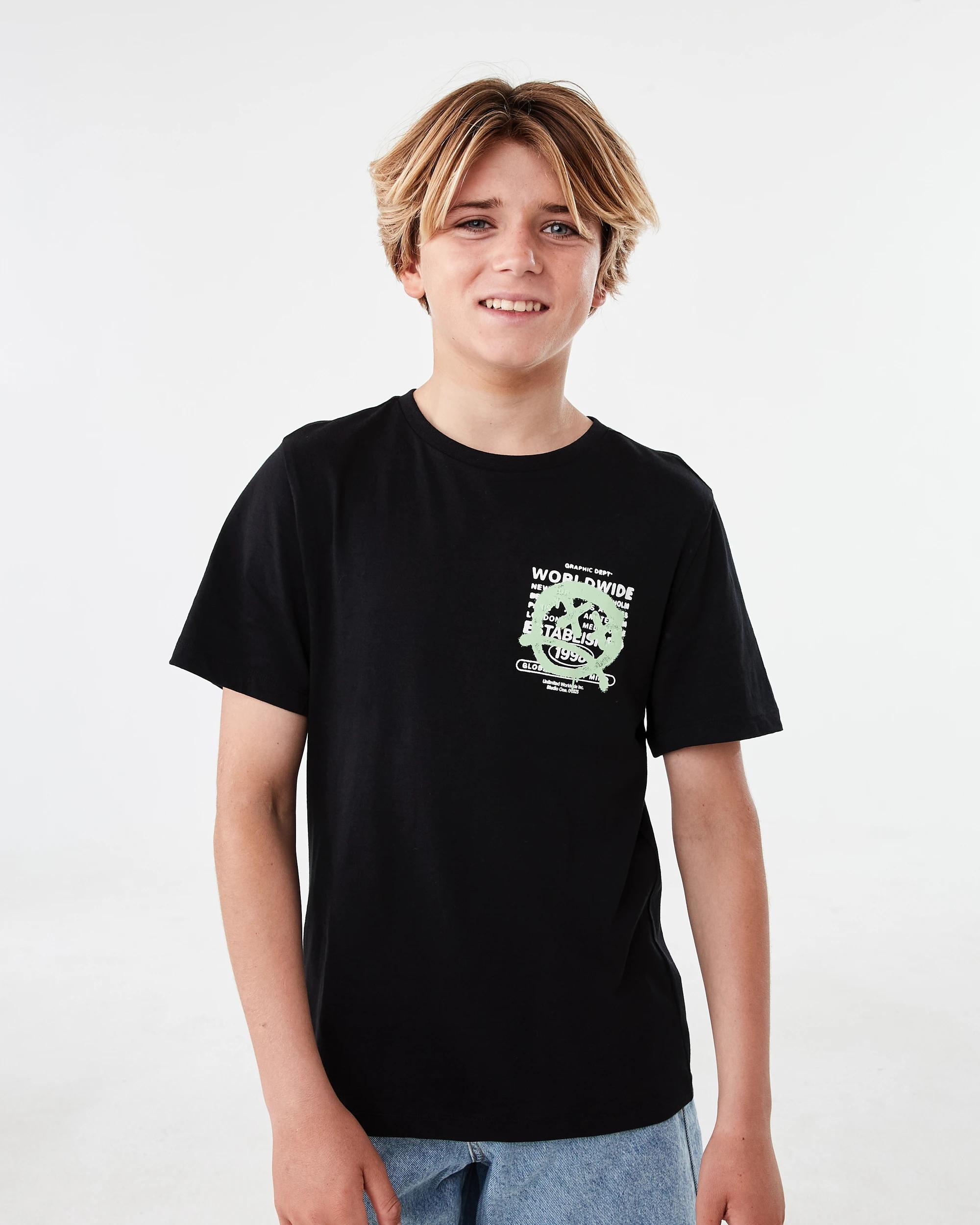 1 Short Sleeve Print T-shirt Blk Spray, 1 of 7