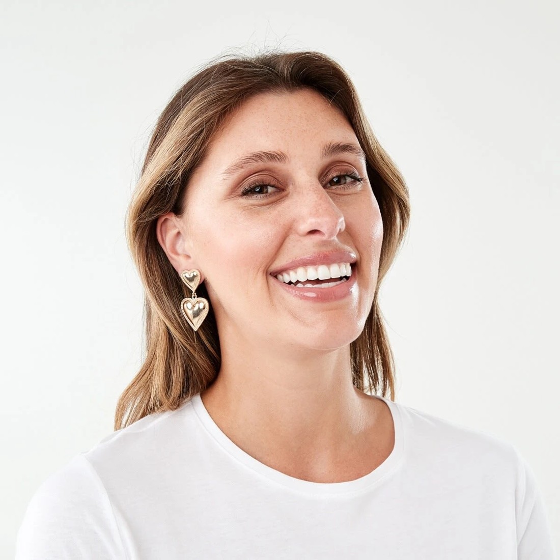 4 Double Heart Drop Earrings - Gold Tone, 4 of 5