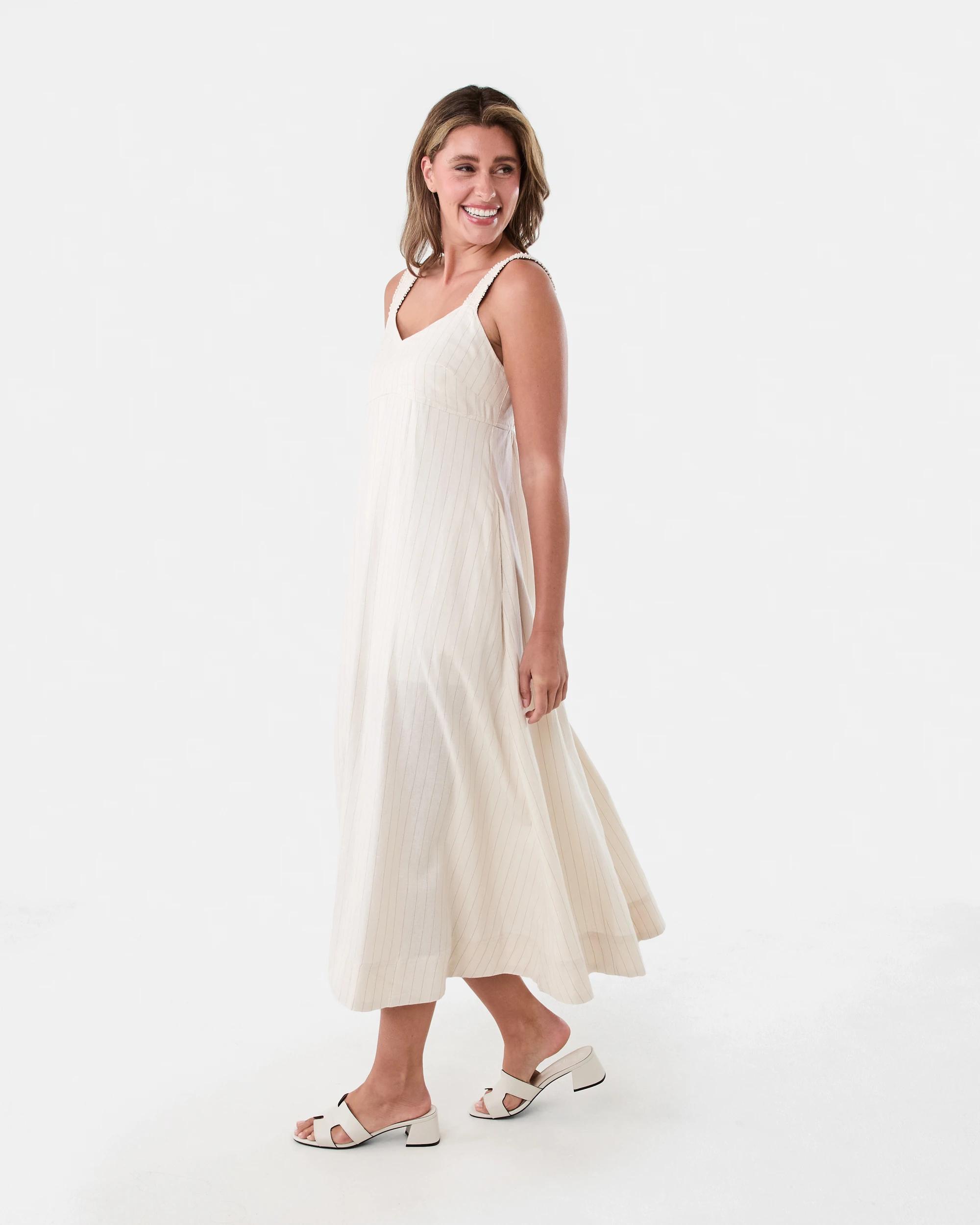 2 Sleeveless Contrast Linen Blend Maxi Dress St Nat B, 2 of 7