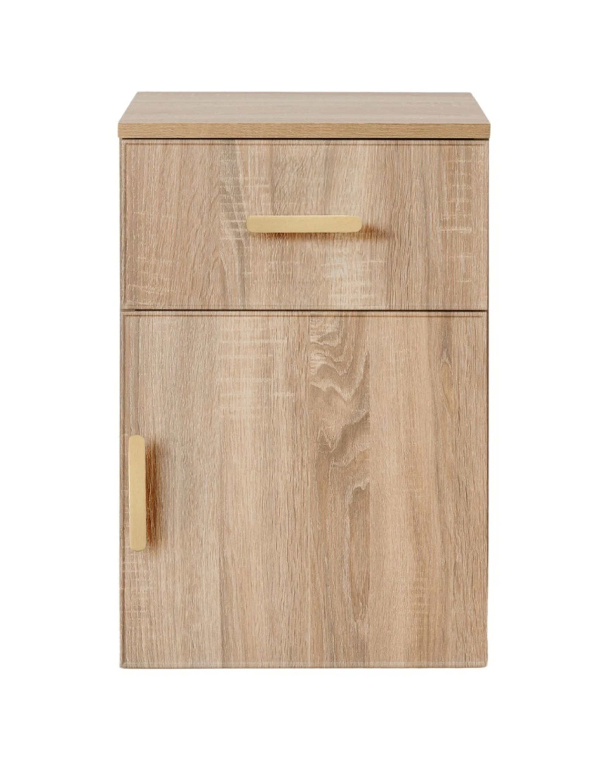1 European Cabinetry Porto Oak Slim Bedside Table Brass Oval Handle - Natural, 1 of 3