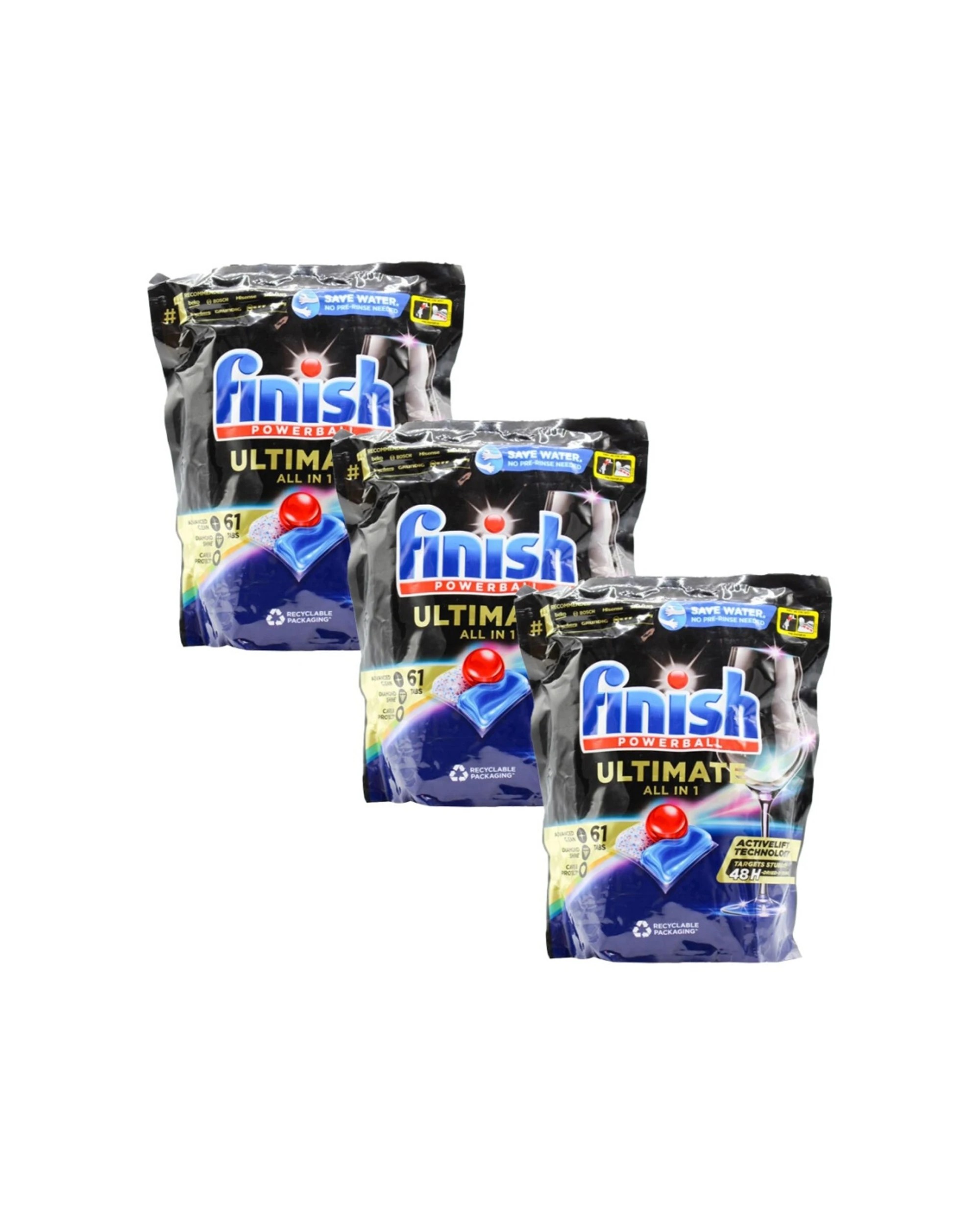 1 Finish Ultimate All In 1 Powerball Dishwasher Tablets 3 X 61pc Boosted Power Gel, 1 of 3