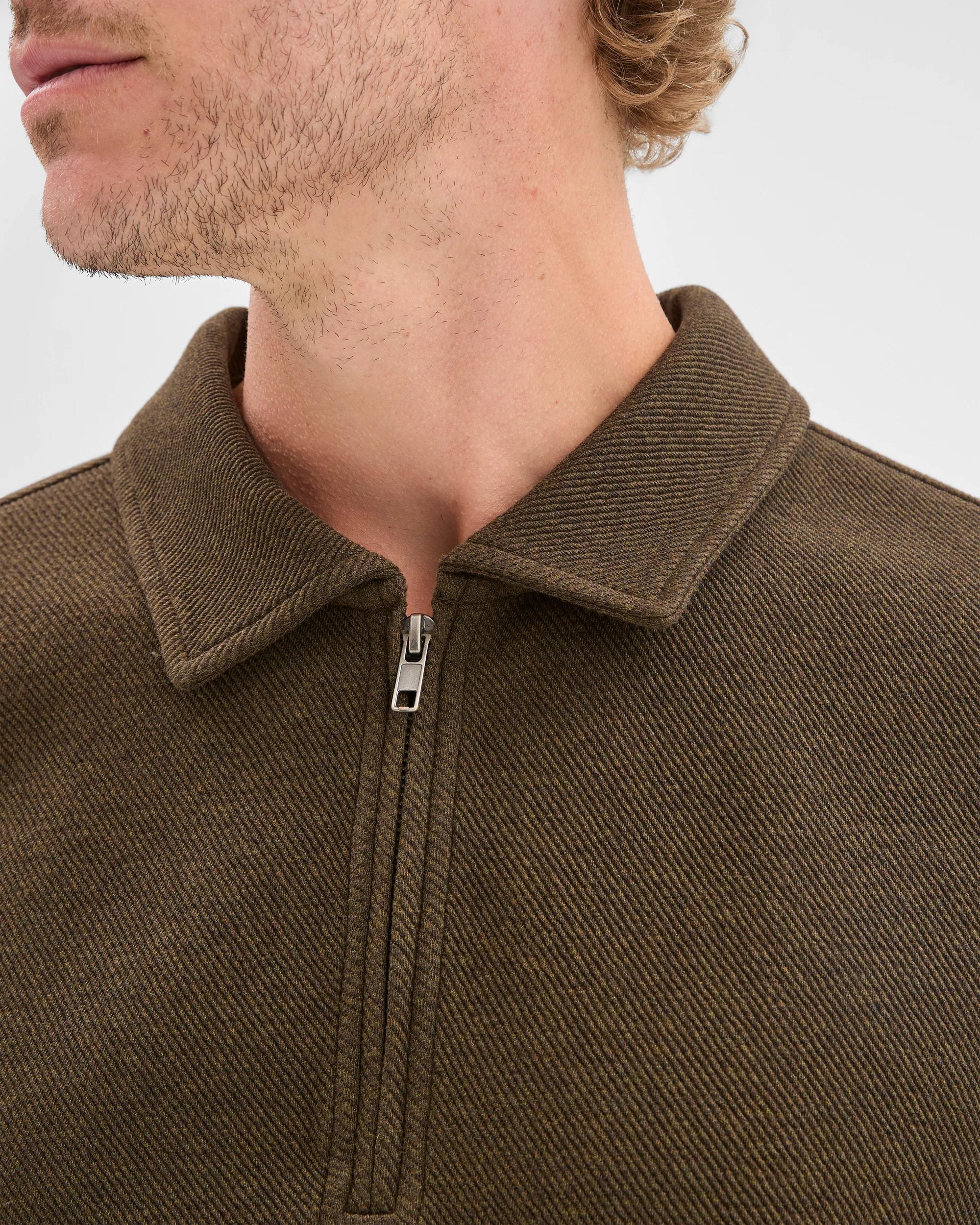 6 Target Man Australian Cotton Blend Textured Fleece 1/4 Zip Collared Top DARK OLIVE, 6 of 7