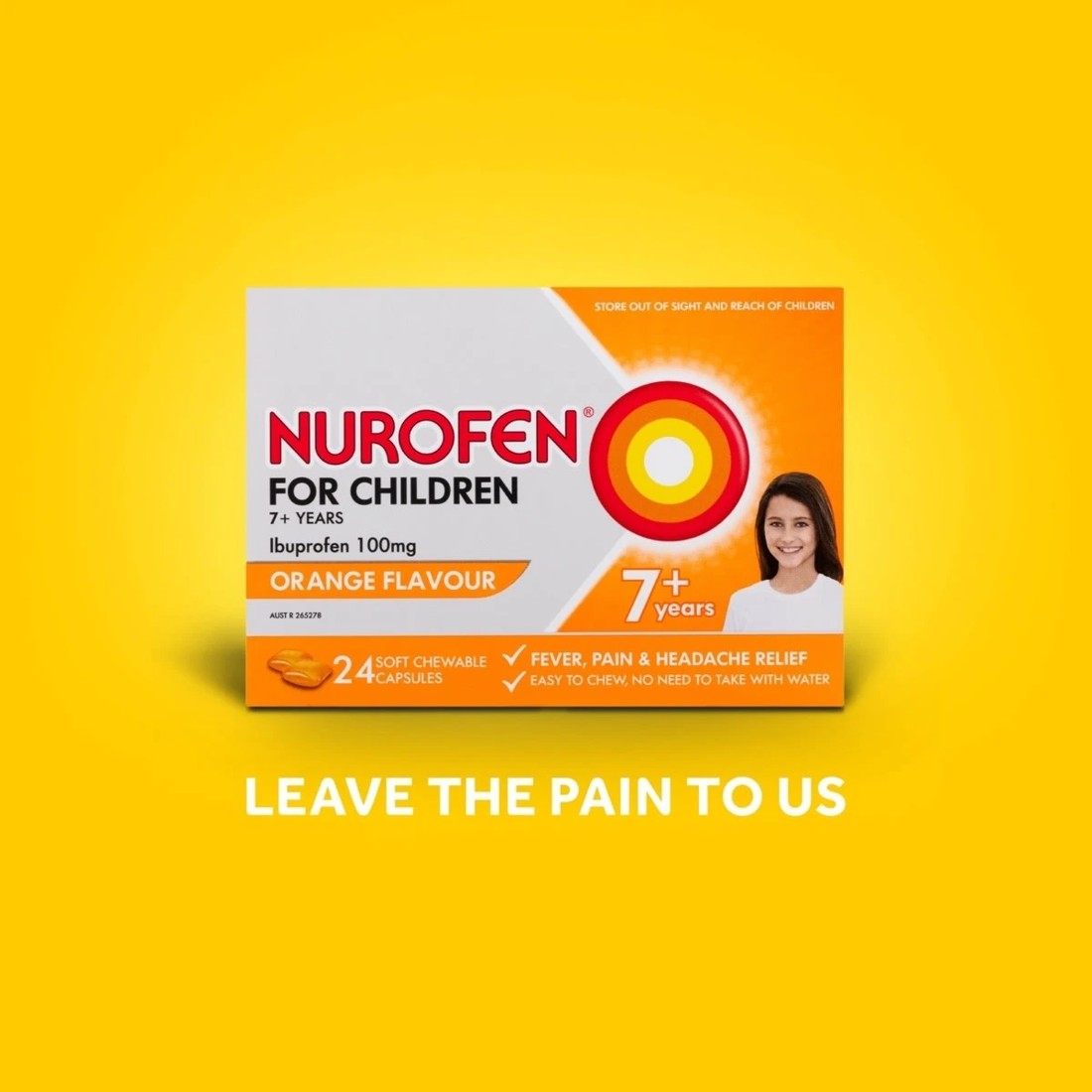 9 12 Pack Nurofen Ibuprofren for Children Orange Flavour 100mg Capsules, 9 of 10