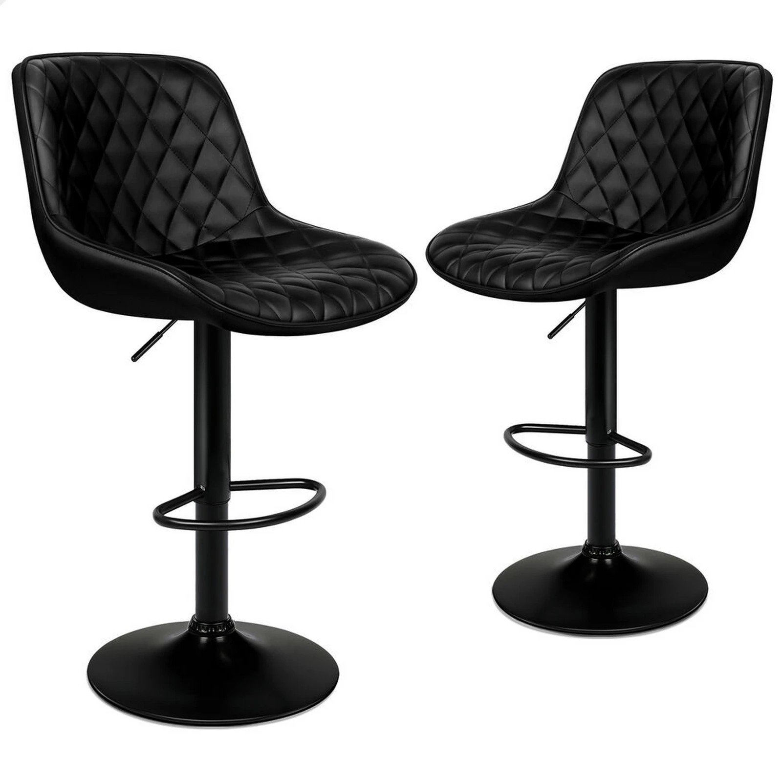 1 Alfordson 2x Bar Stools Gas Lift Leather Bar Chairs Kitchen Swivel - All Black, 1 of 6