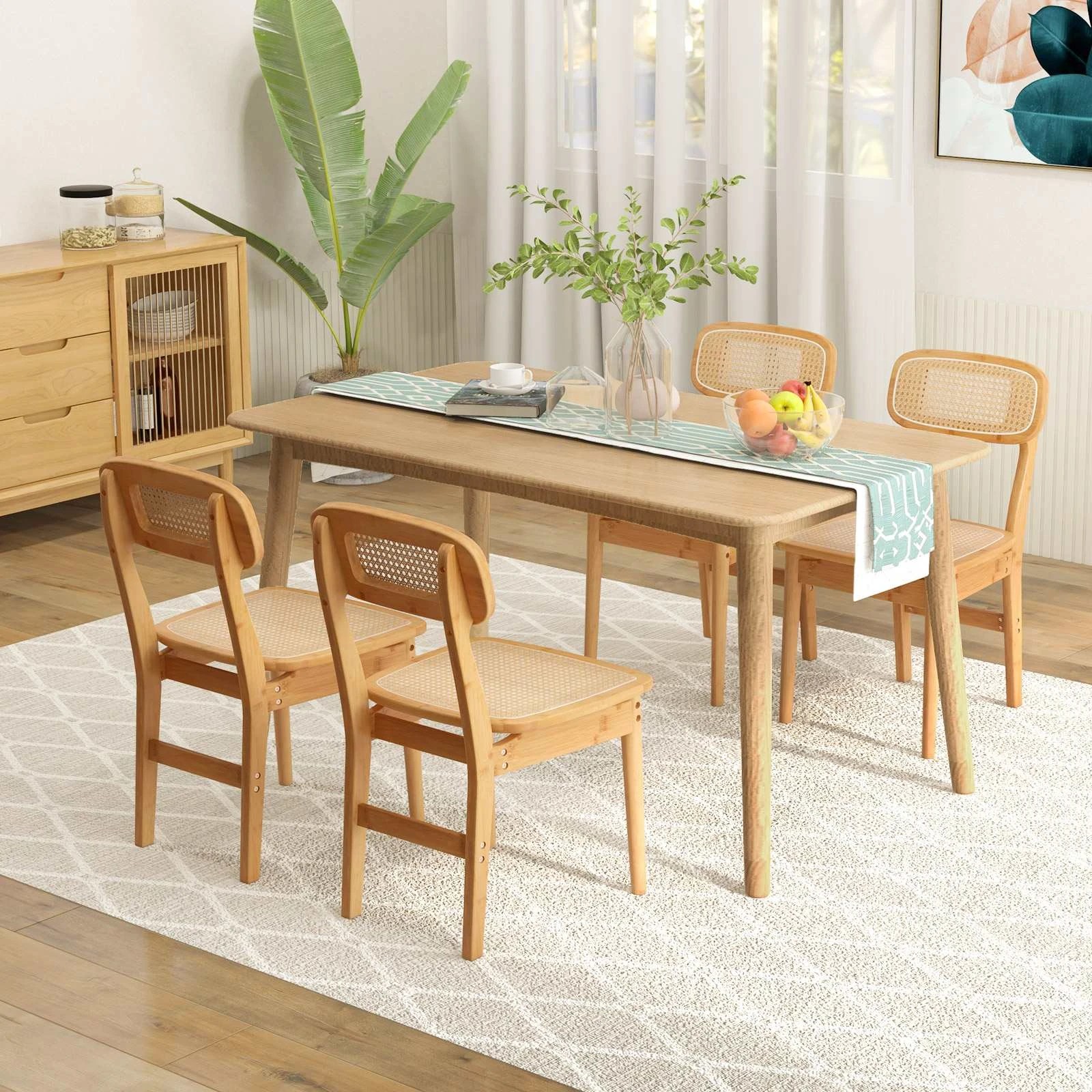 3 Costway 2x Rattan Dining Chairs Bamboo Dining Armless Chair Kitchen Table Seats - Natural, 3 of 4