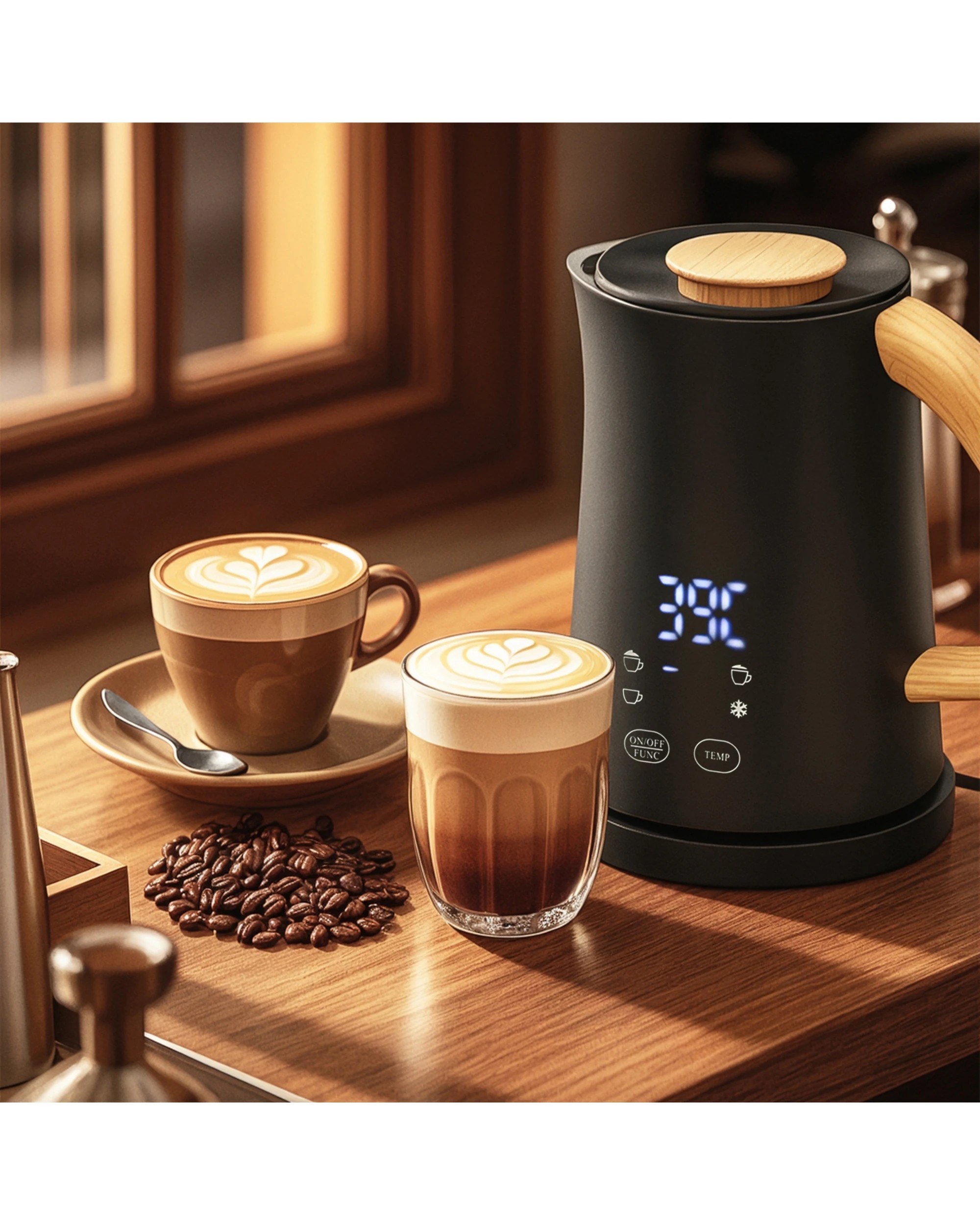 6 Advwin Electric Milk Frother, 4-in-1 Hot & Cold Frothing Coffee Steamer Frother, Digital Display Foam Maker, 6 of 7