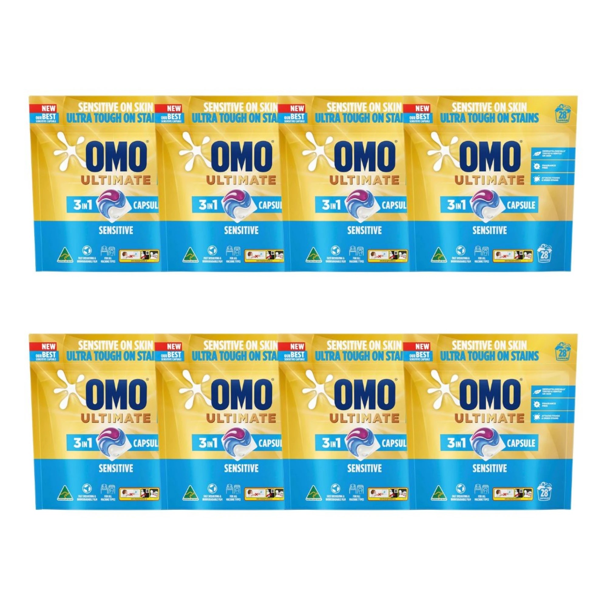 1 Omo Ultimate  3 In 1 Sensitive Tabs Pk28 x8, 1 of 2