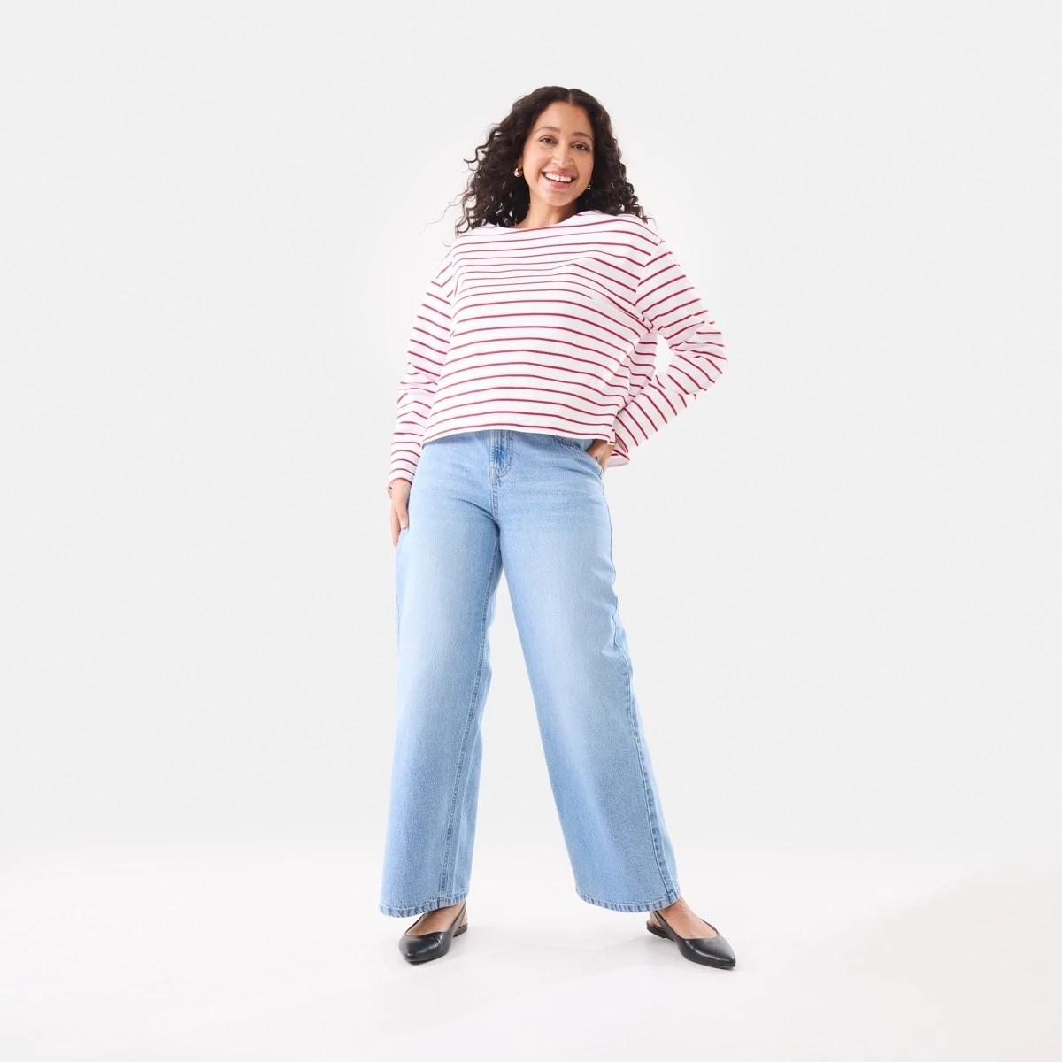 2 Long Sleeve Drop Shoulder T-shirt Red Strp, 2 of 10