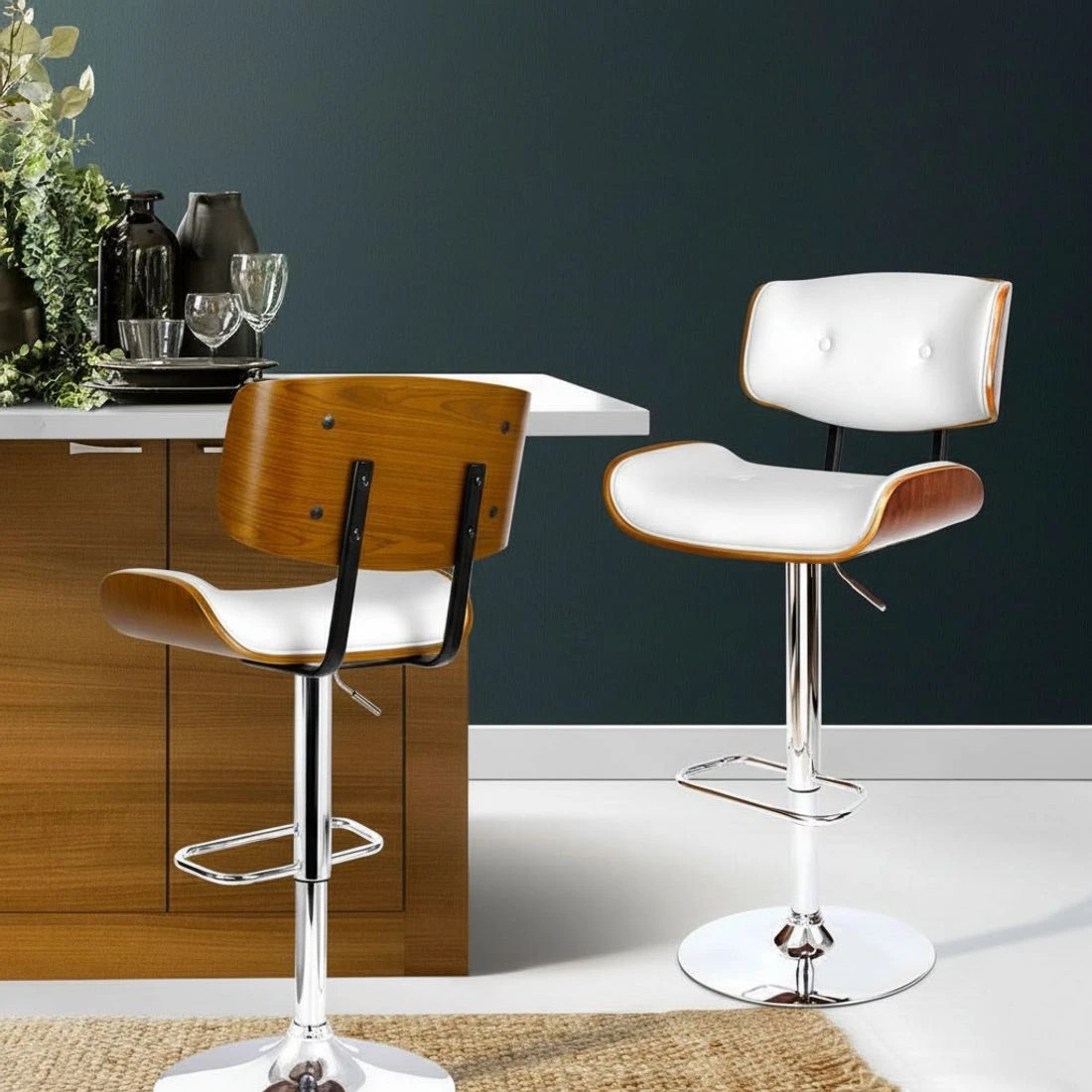 6 Artiss Bar Stools Gas Lift Leather - White, 6 of 7