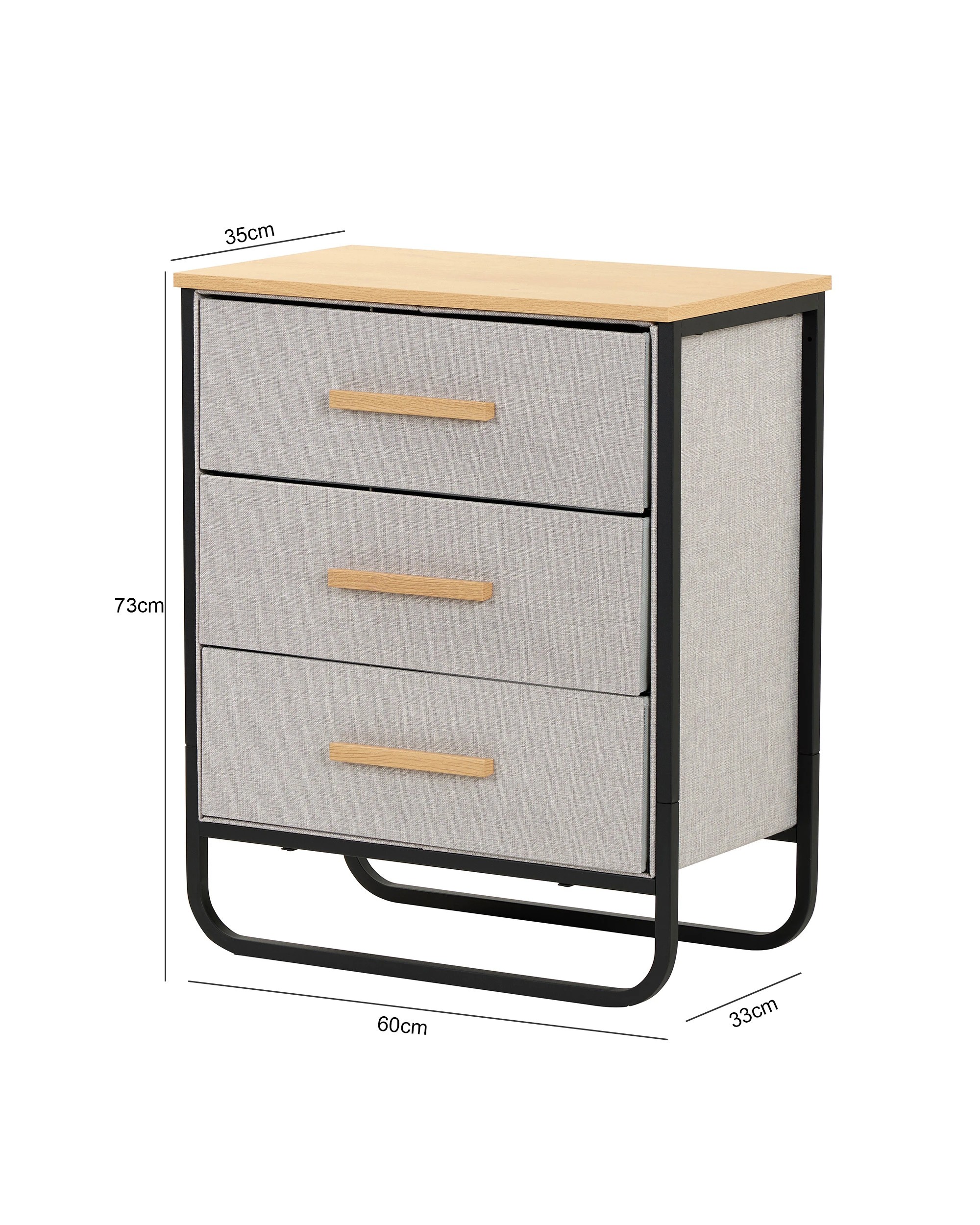 3 Sherwood Selene 3 Drawer Fabric Dresser 60x35x73cm - Grey, 3 of 10