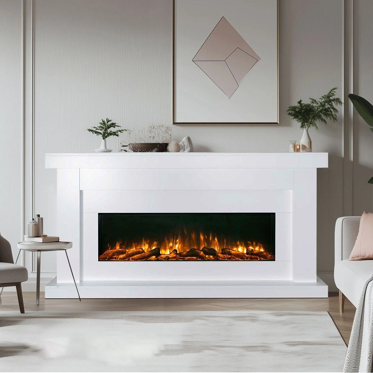 2 Moda Living Aristo 50 inch Electric Fireplace Heater with White Mantel Suite - White, 2 of 10