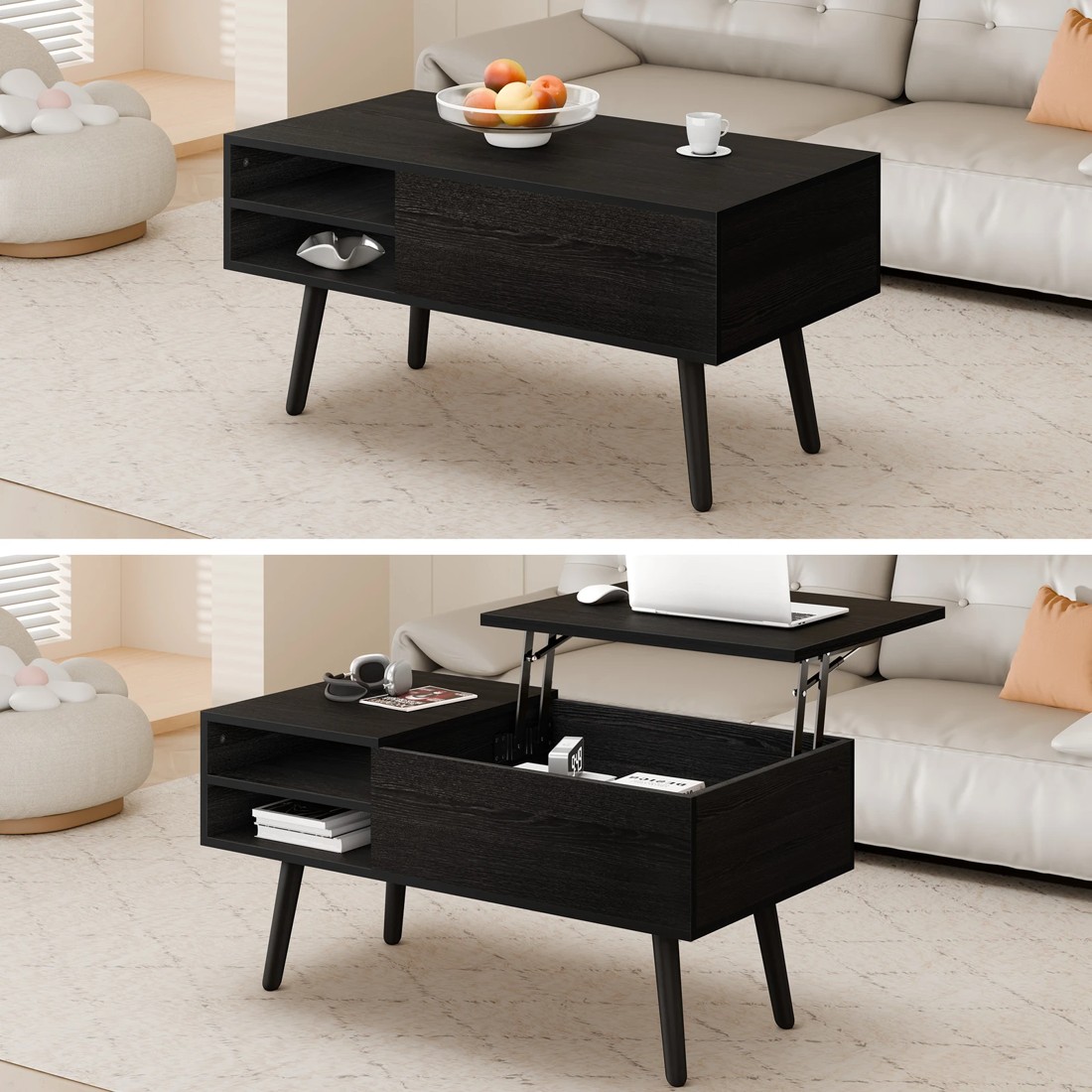 3 Alfordson Coffee Table Lift Up Top Modern Laptop Desk Hidden Storage - Black, 3 of 10