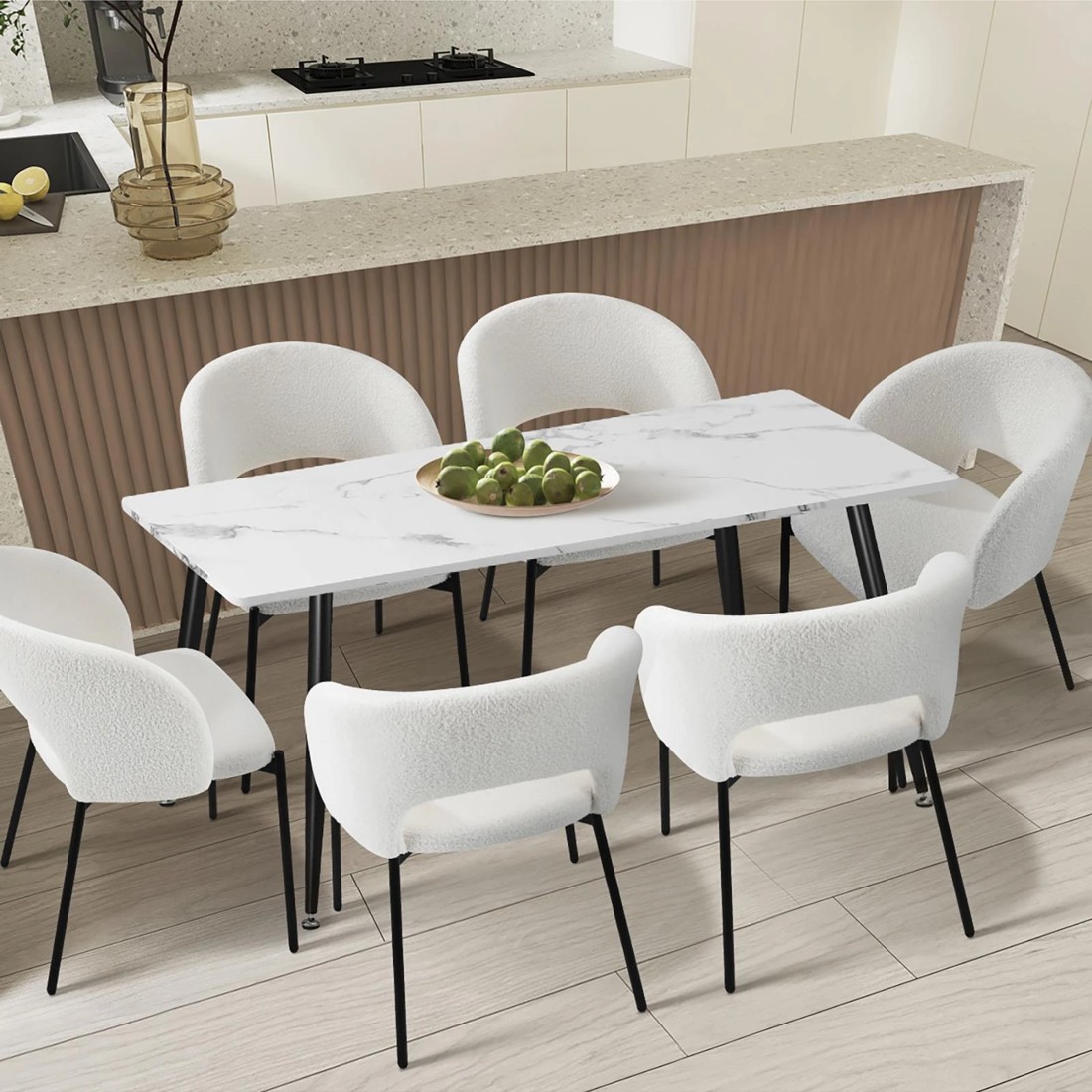 3 Oikiture 120cm Dining Table Rectangle Wooden Table With Marble Effect Metal Legs
 - Multi, 3 of 8