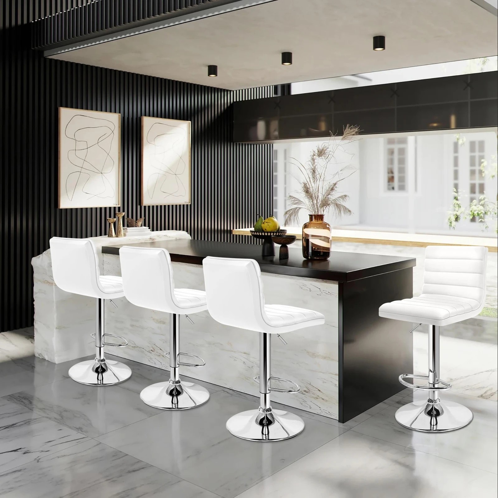 2 Alfordson 2x Bar Stools Ruel Kitchen Swivel Chair Leather Gas Lift - White, 2 of 6