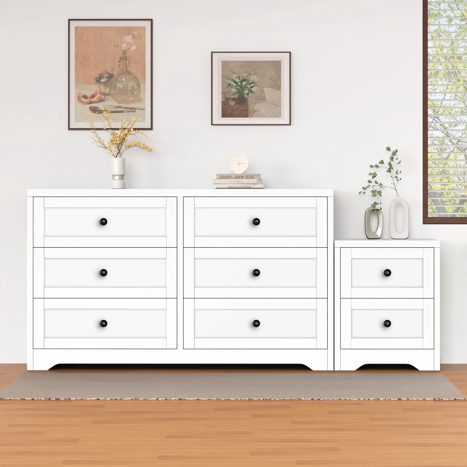 2 Alfordson 6 Chest of Drawers Bedside Table Hamptons Bedroom Storage - White, 2 of 10